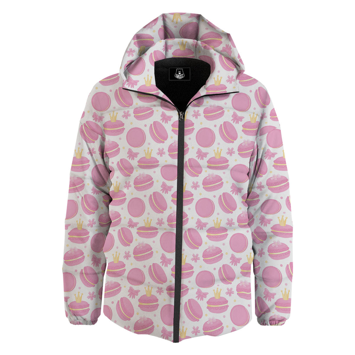 Macaron Pink Print Pattern Down Jacket-grizzshop