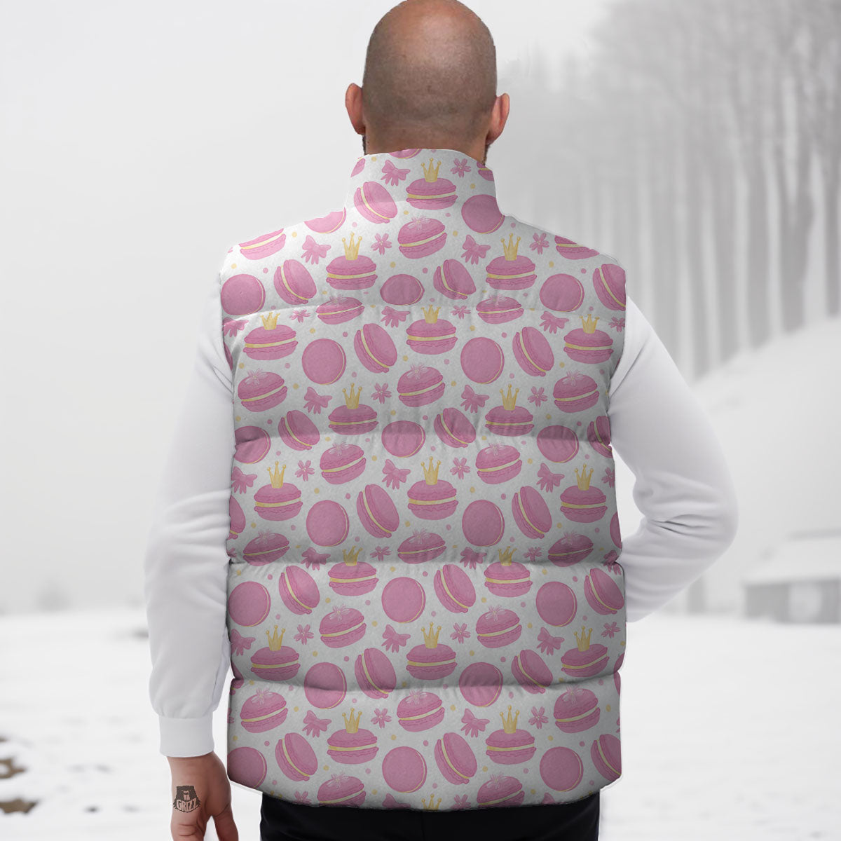 Macaron Pink Print Pattern Down Vest