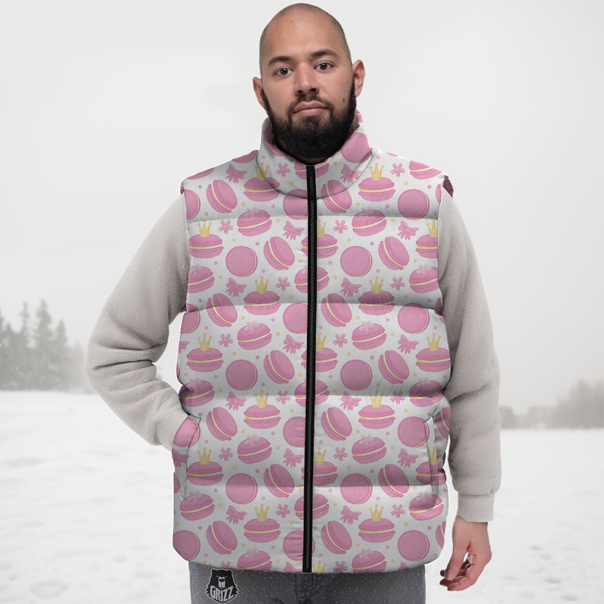 Macaron Pink Print Pattern Down Vest