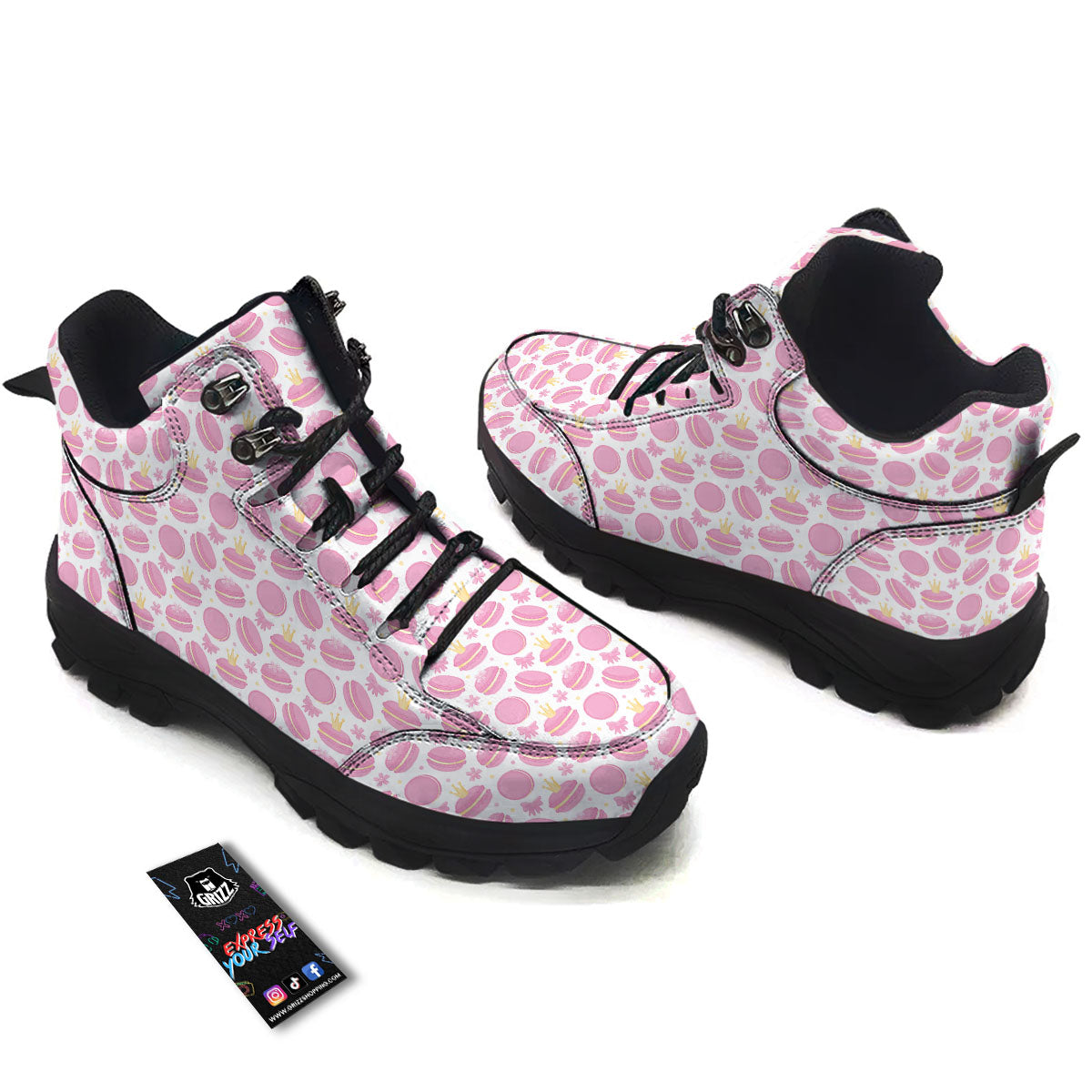 Macaron Pink Print Pattern Hiking Shoes-grizzshop