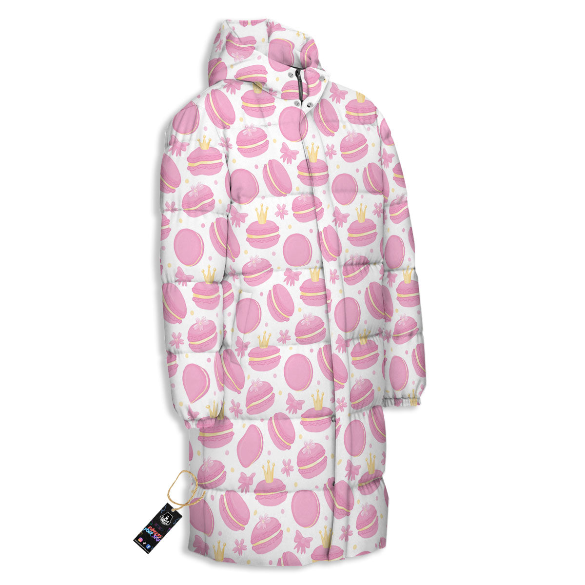 Macaron Pink Print Pattern Long Down Jacket-grizzshop