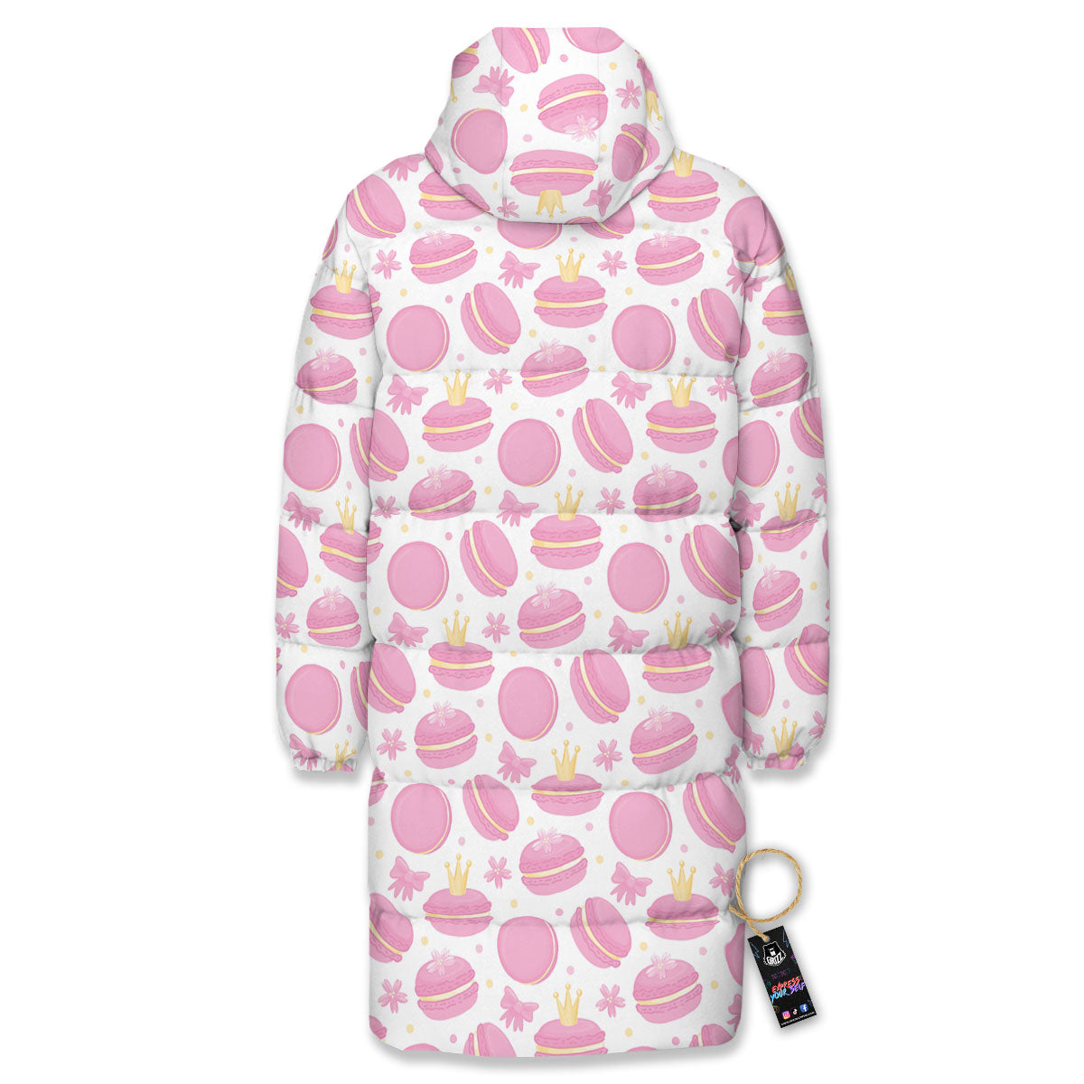 Macaron Pink Print Pattern Long Down Jacket-grizzshop