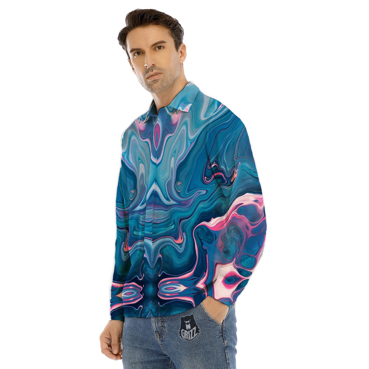 Macaron Pink Print Pattern Men's Dress Shirts-grizzshop