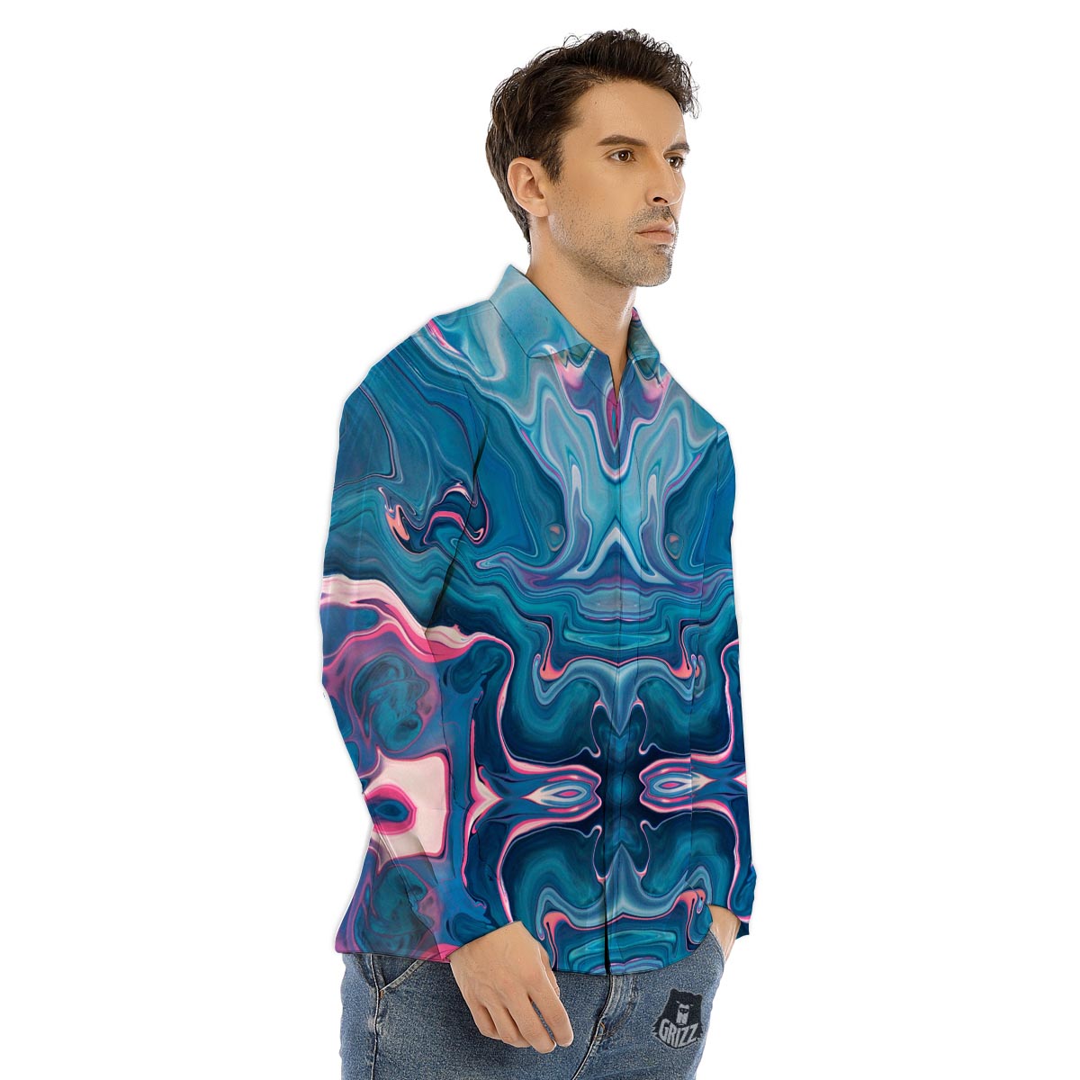 Macaron Pink Print Pattern Men's Dress Shirts-grizzshop