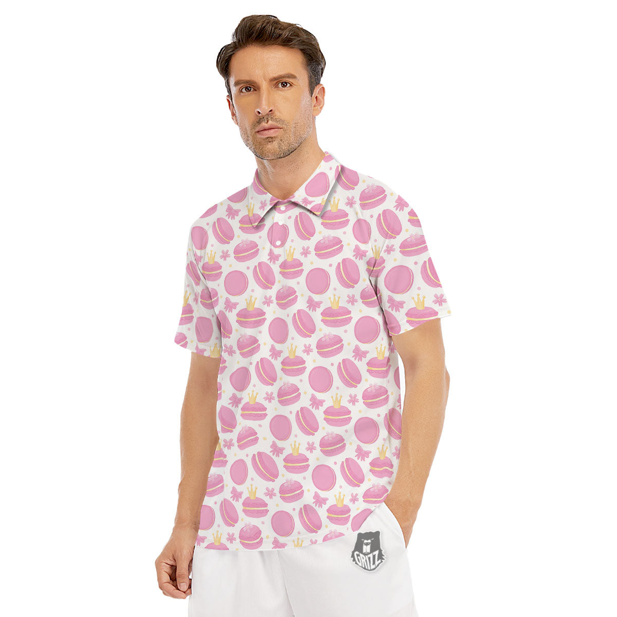 Macaron Pink Print Pattern Men's Golf Shirts-grizzshop