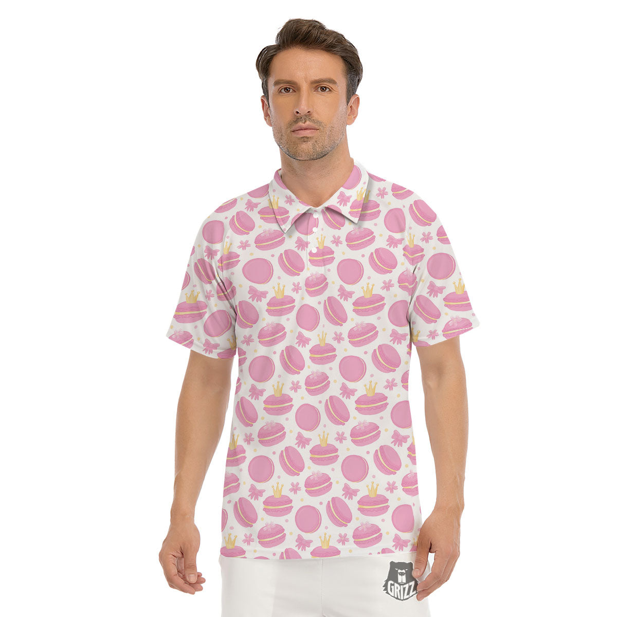 Macaron Pink Print Pattern Men's Golf Shirts-grizzshop