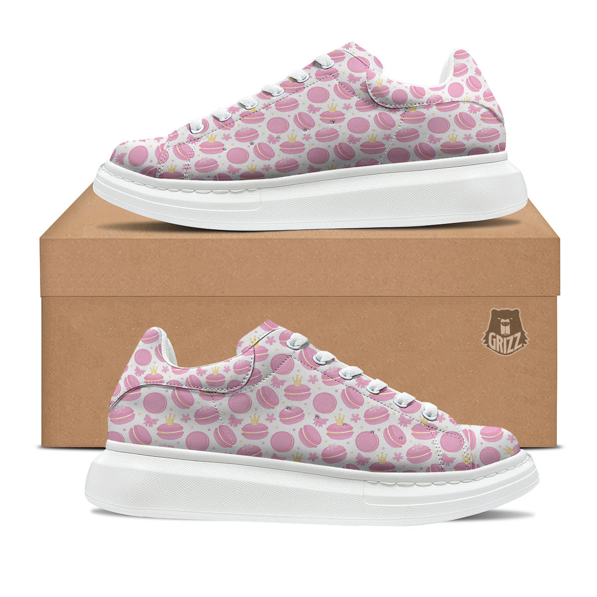Macaron Pink Print Pattern Platform Shoes-grizzshop