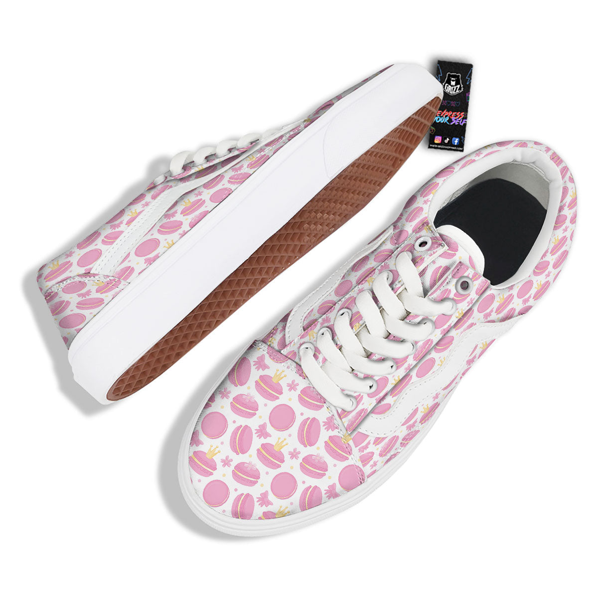 Macaron Pink Print Pattern Skate Shoes-grizzshop