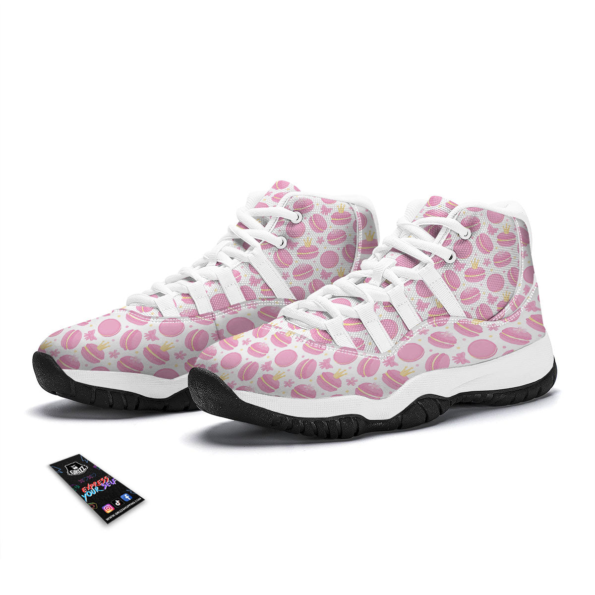 Macaron Pink Print Pattern White Bball Shoes-grizzshop