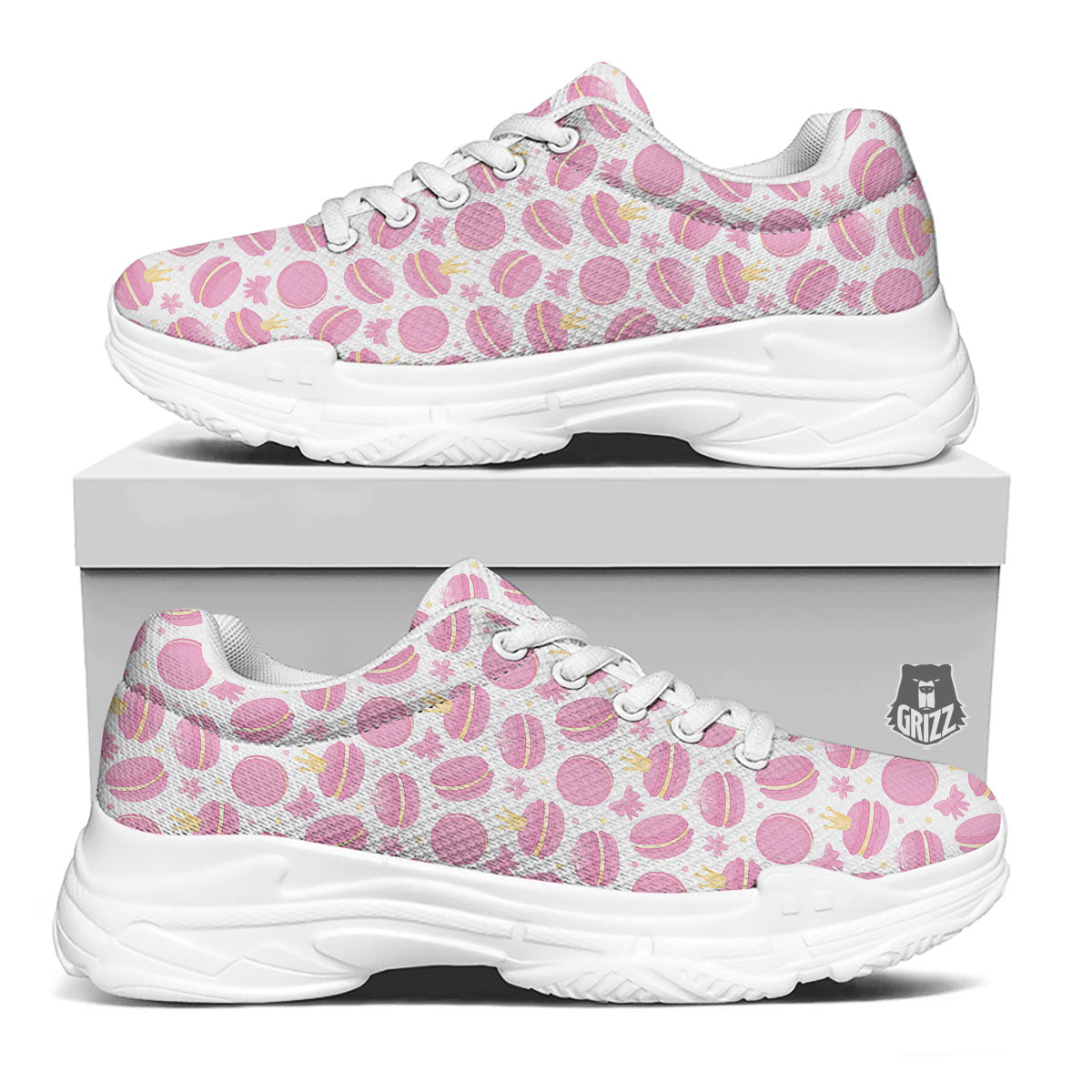 Macaron Pink Print Pattern White Chunky Shoes-grizzshop