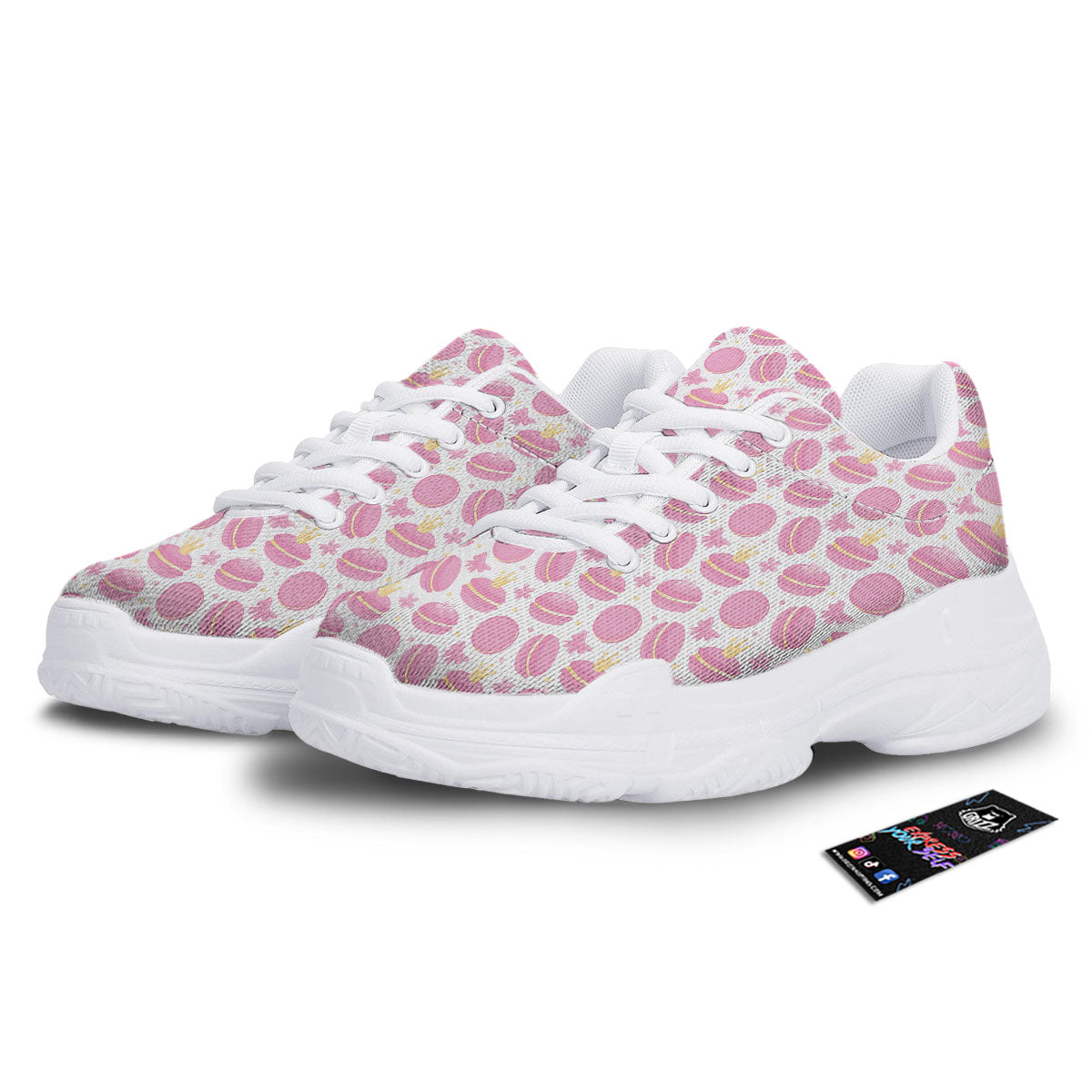 Macaron Pink Print Pattern White Chunky Shoes-grizzshop