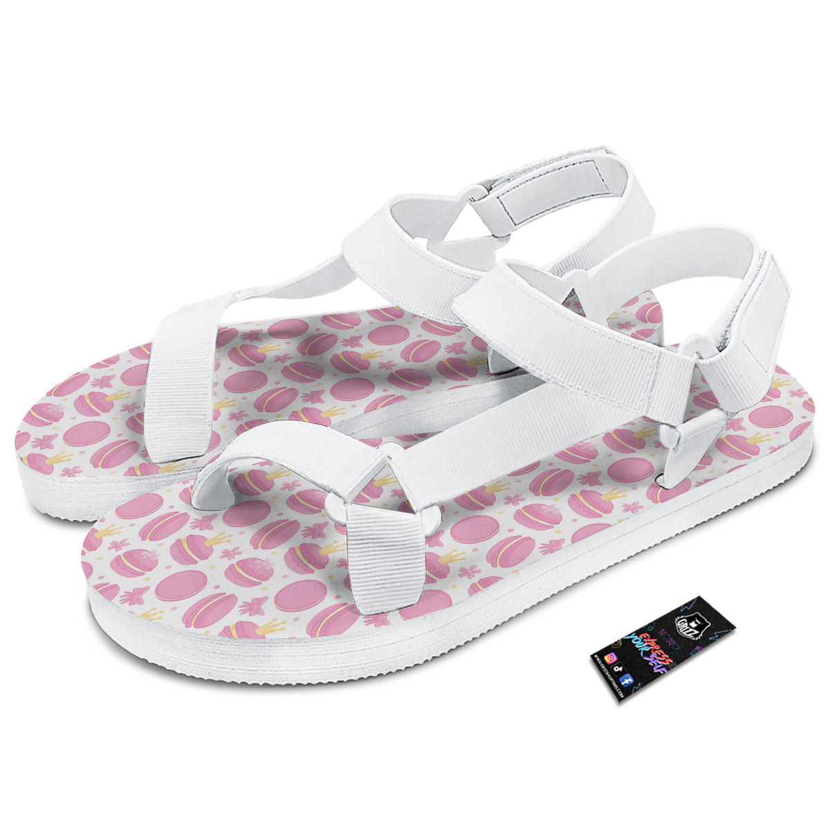 Macaron Pink Print Pattern White Open Toe Sandals-grizzshop