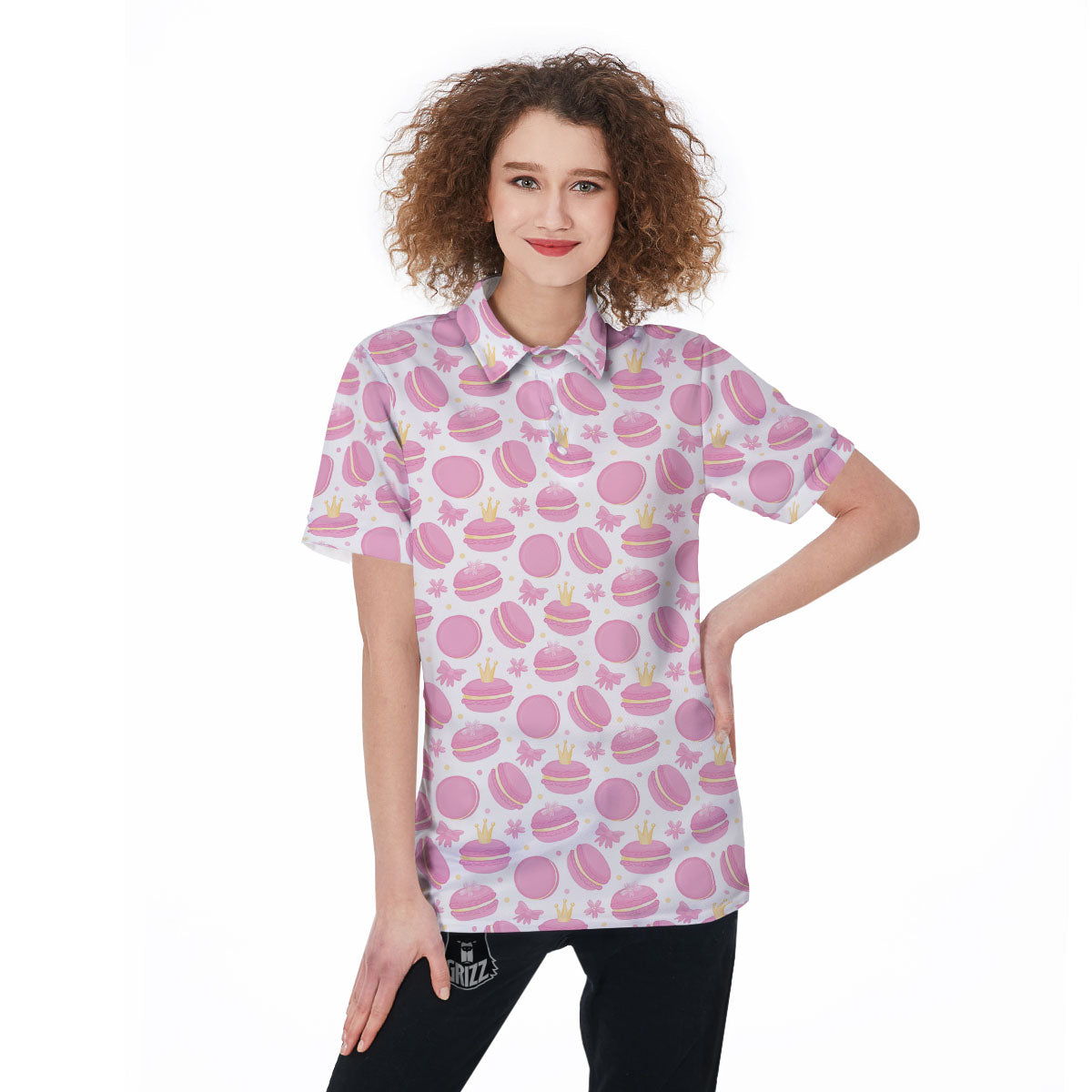 Macaron Pink Print Pattern Women's Golf Shirts-grizzshop