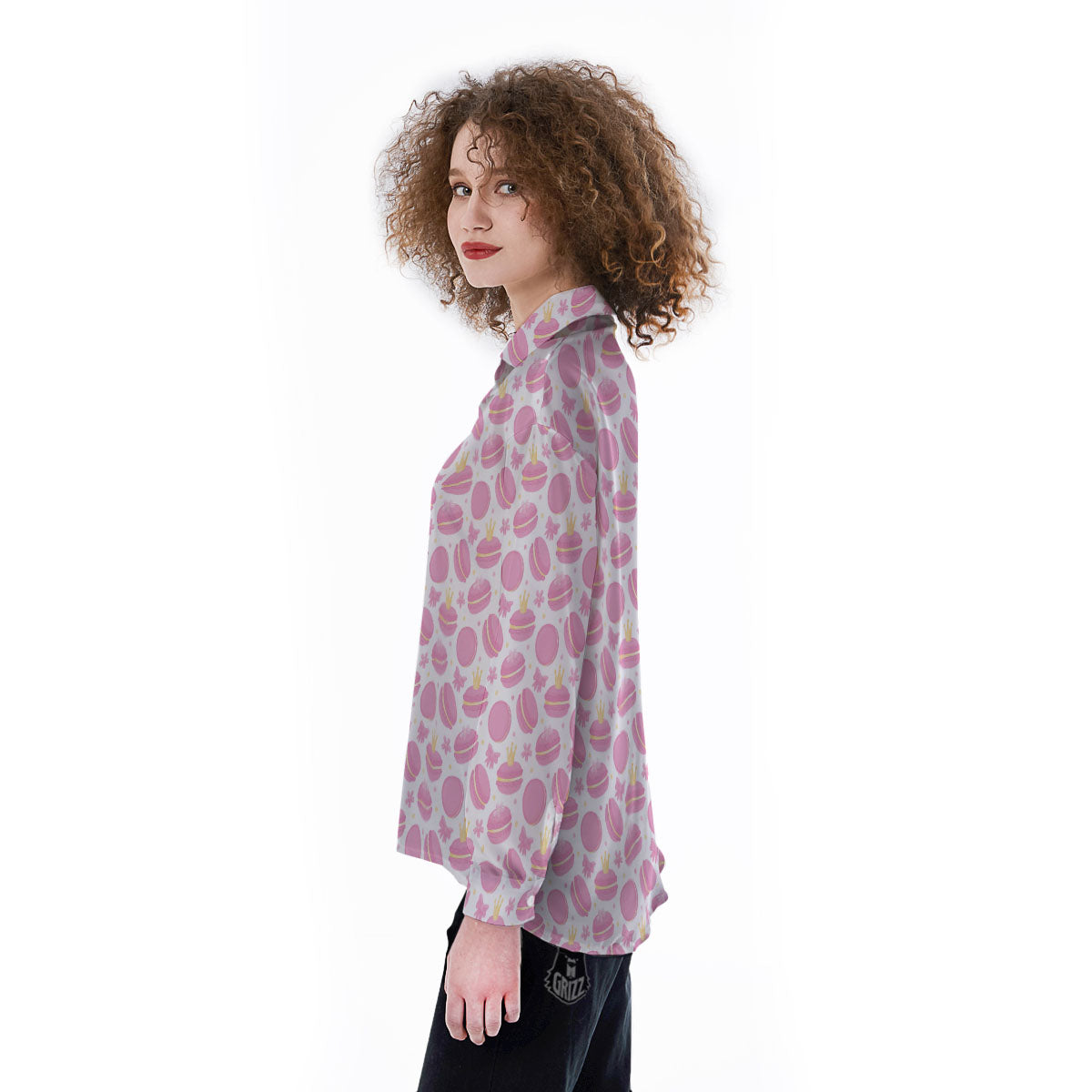 Macaron Pink Print Pattern Women's Long Sleeve Shirts-grizzshop