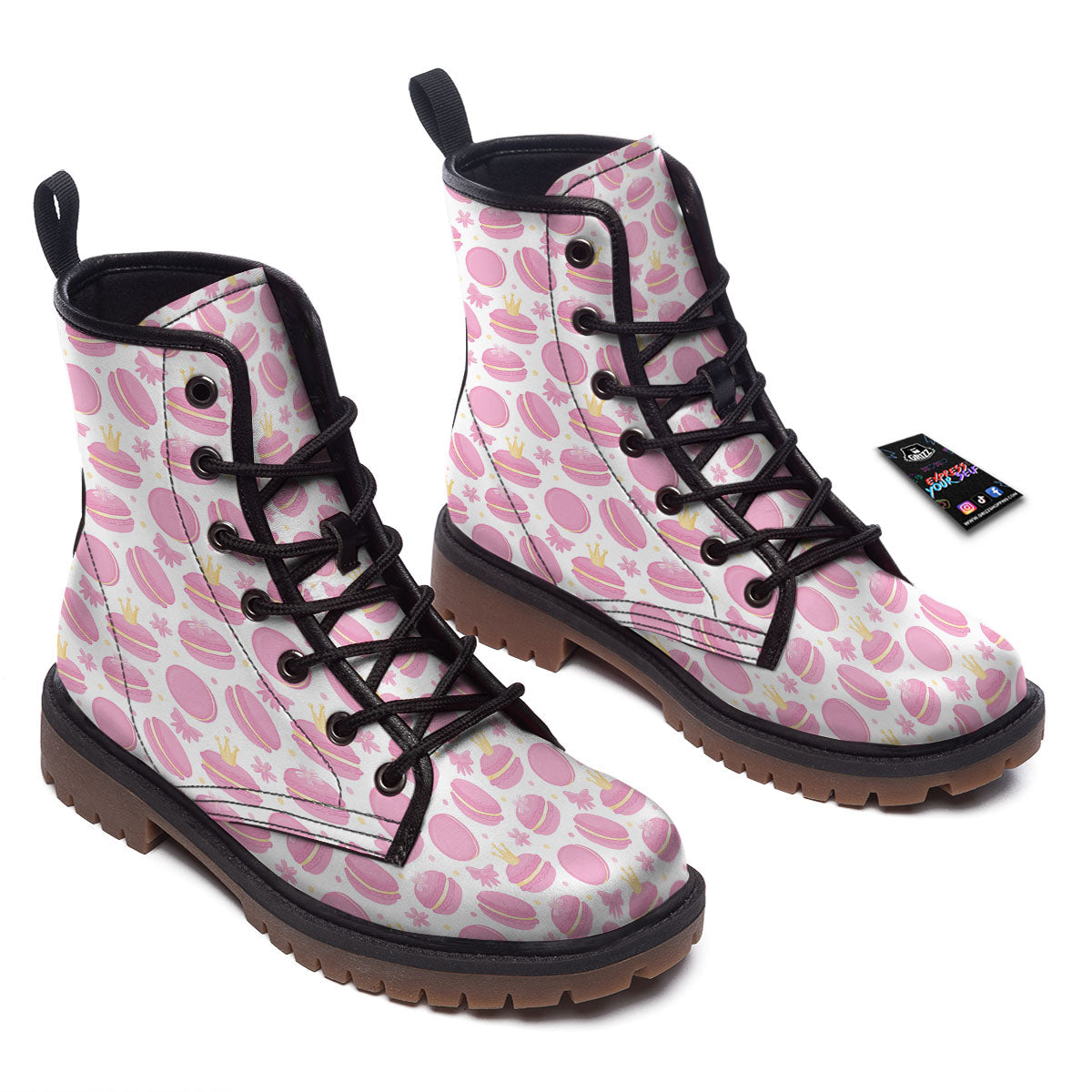 Macaron Pink Print Pattern Work Boots-grizzshop