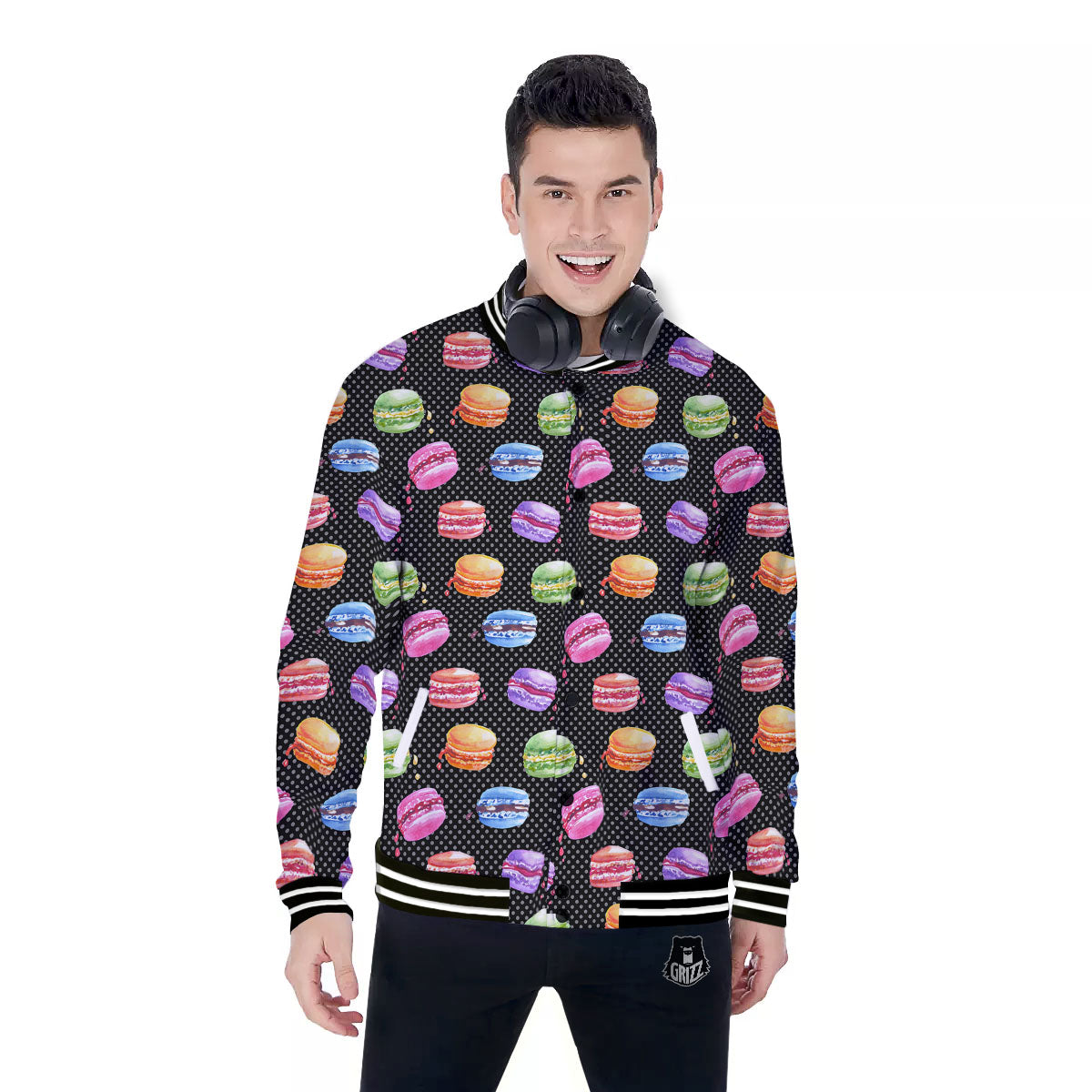 Macaron Polka Dot Print Pattern Baseball Jacket-grizzshop