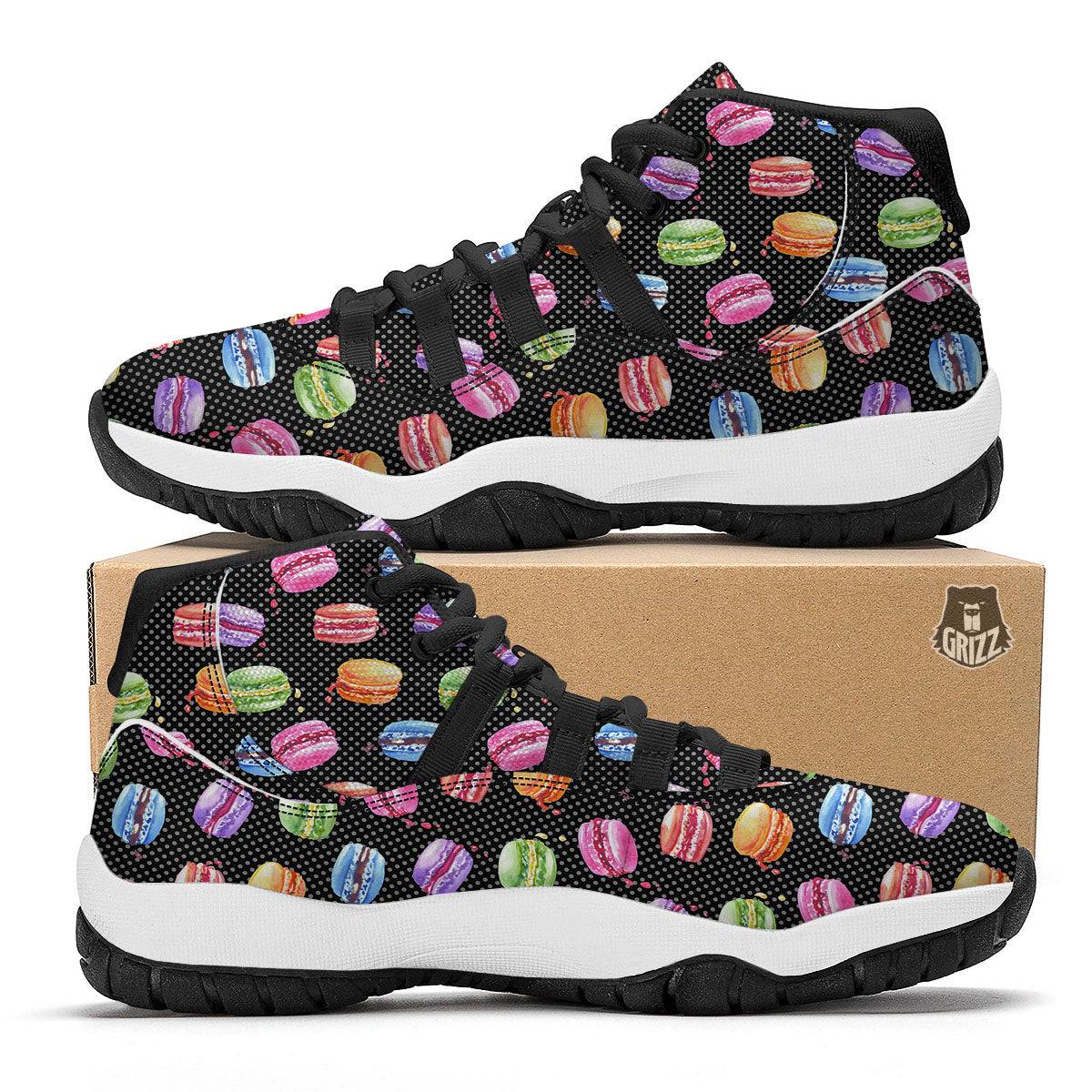 Macaron Polka Dot Print Pattern Black Bball Shoes-grizzshop