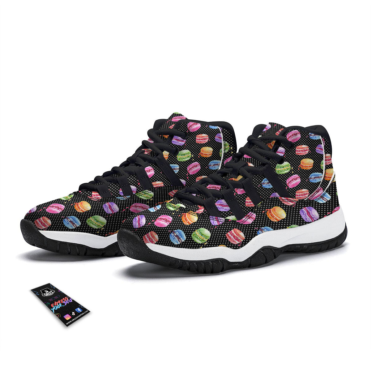 Macaron Polka Dot Print Pattern Black Bball Shoes-grizzshop