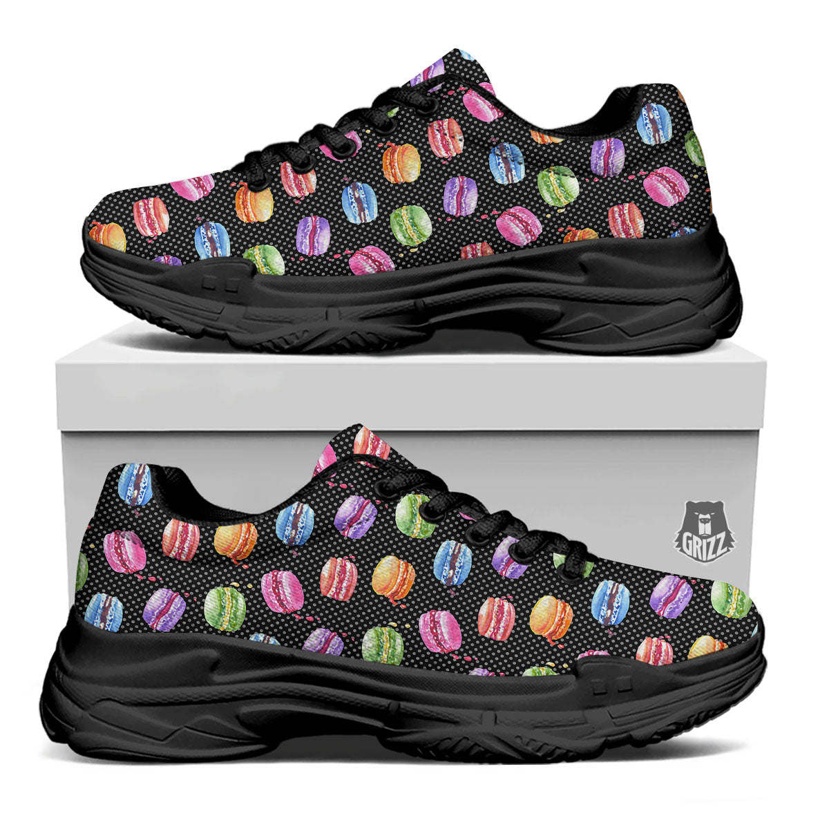 Macaron Polka Dot Print Pattern Black Chunky Shoes-grizzshop