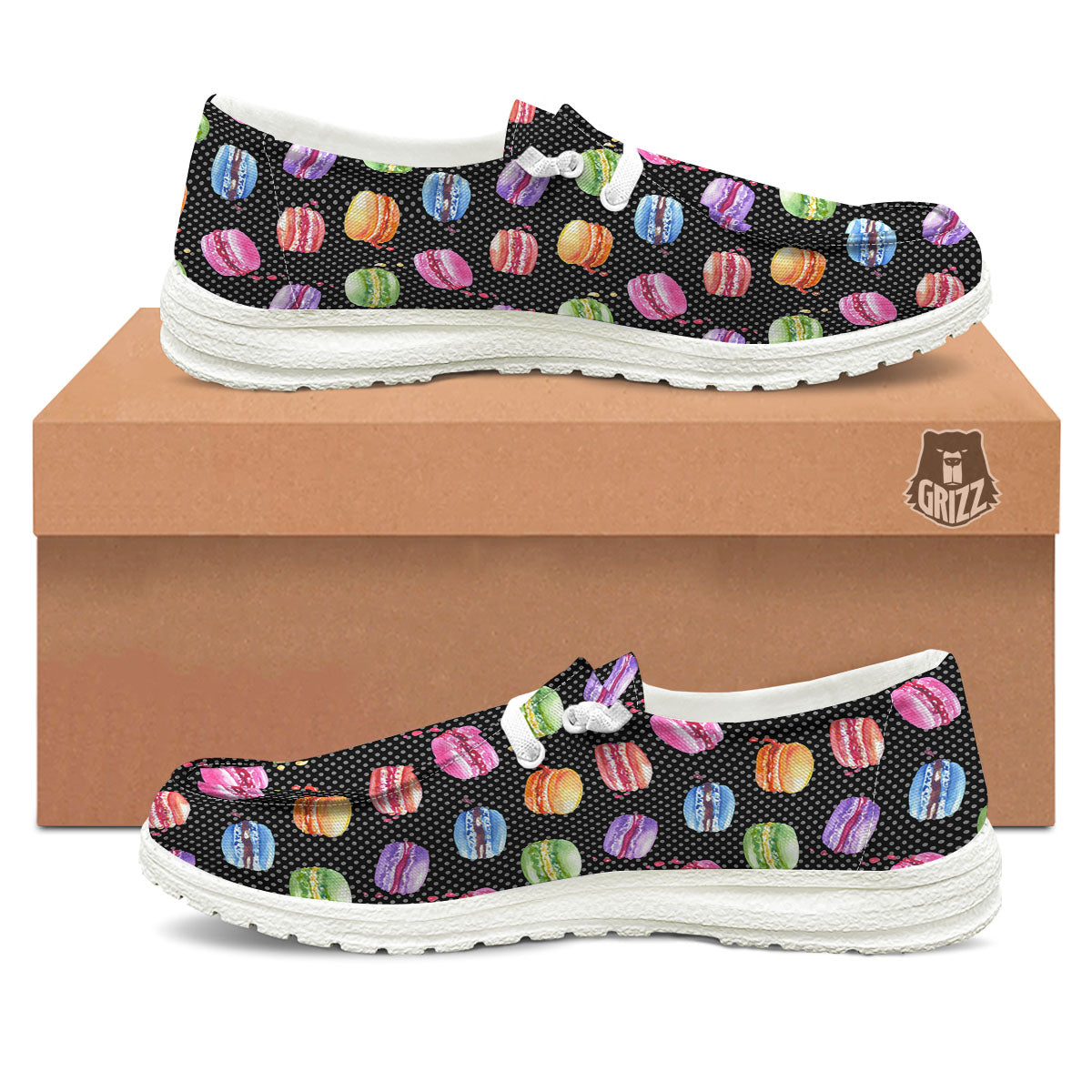 Macaron Polka Dot Print Pattern Black Loafers-grizzshop