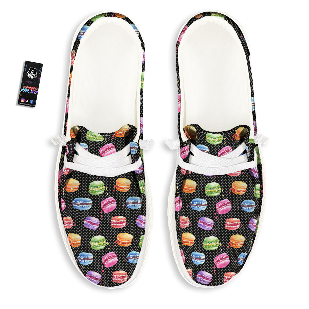 Macaron Polka Dot Print Pattern Black Loafers-grizzshop
