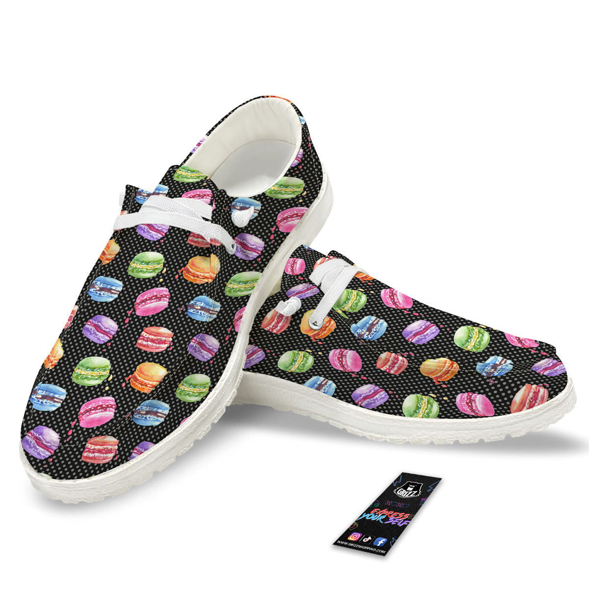 Macaron Polka Dot Print Pattern Black Loafers-grizzshop