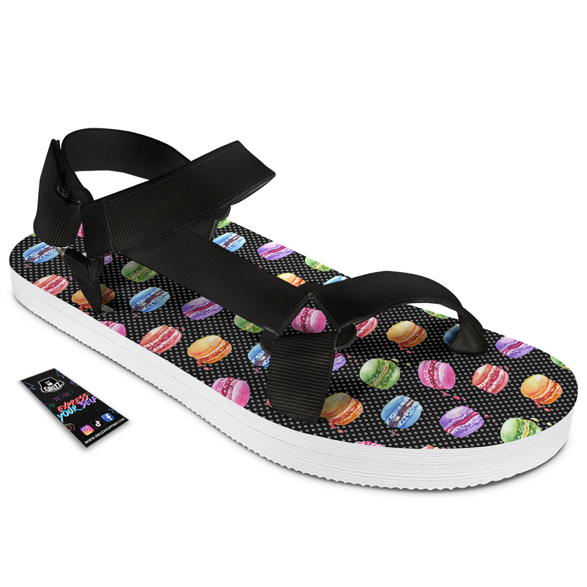 Macaron Polka Dot Print Pattern Black Open Toe Sandals-grizzshop