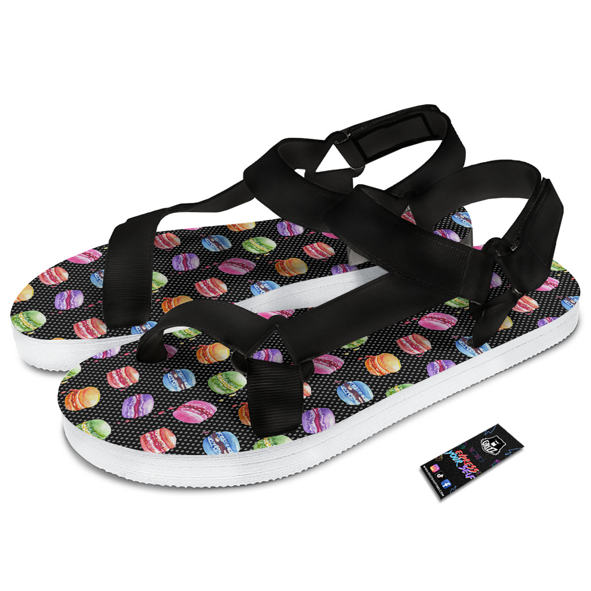 Macaron Polka Dot Print Pattern Black Open Toe Sandals-grizzshop