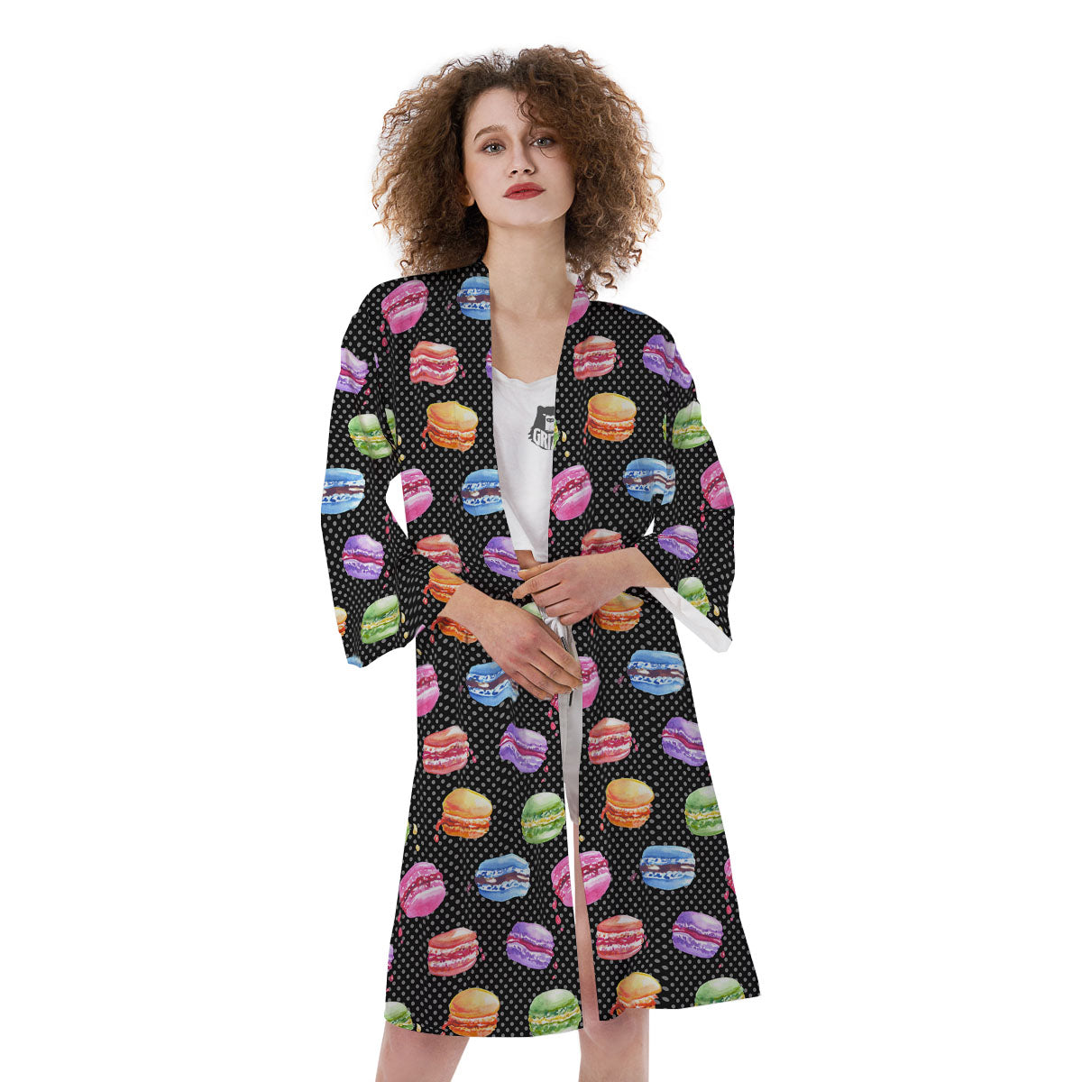 Macaron Polka Dot Print Pattern Kimono-grizzshop