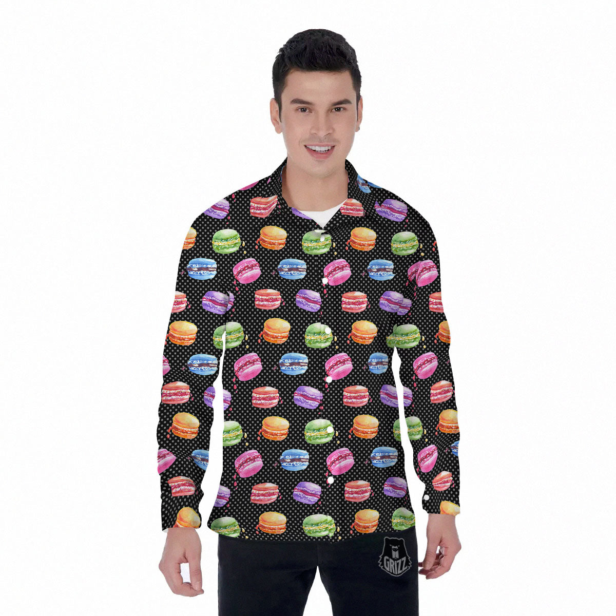 Macaron Polka Dot Print Pattern Men's Long Sleeve Shirts-grizzshop