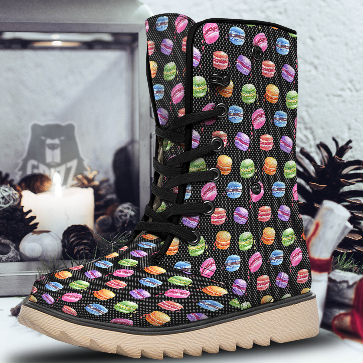 Macaron Polka Dot Print Pattern Snow Boots-grizzshop