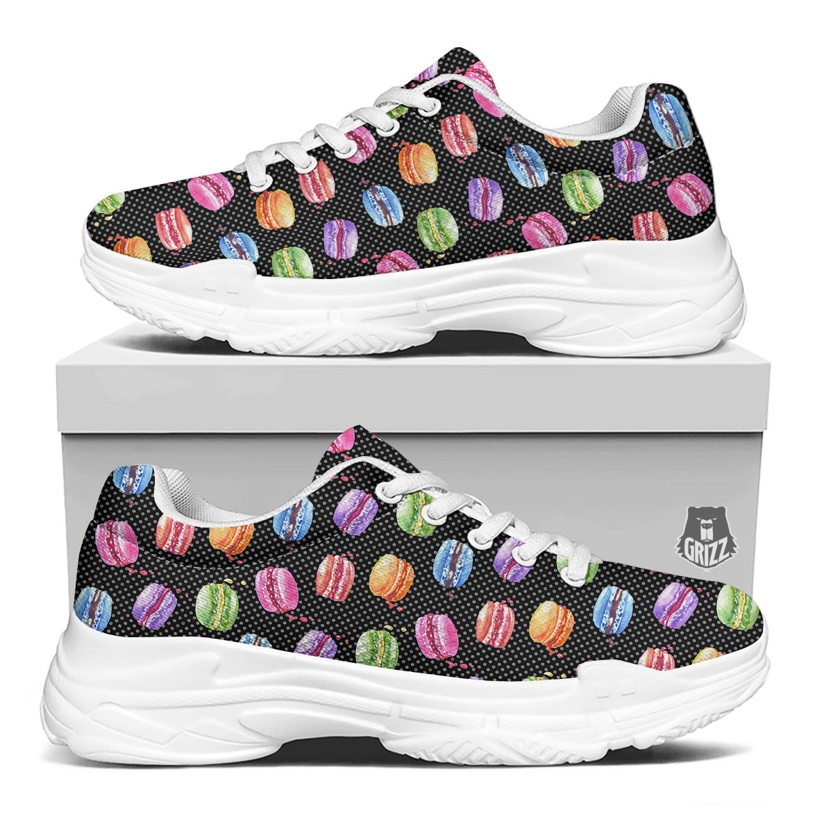 Macaron Polka Dot Print Pattern White Chunky Shoes-grizzshop