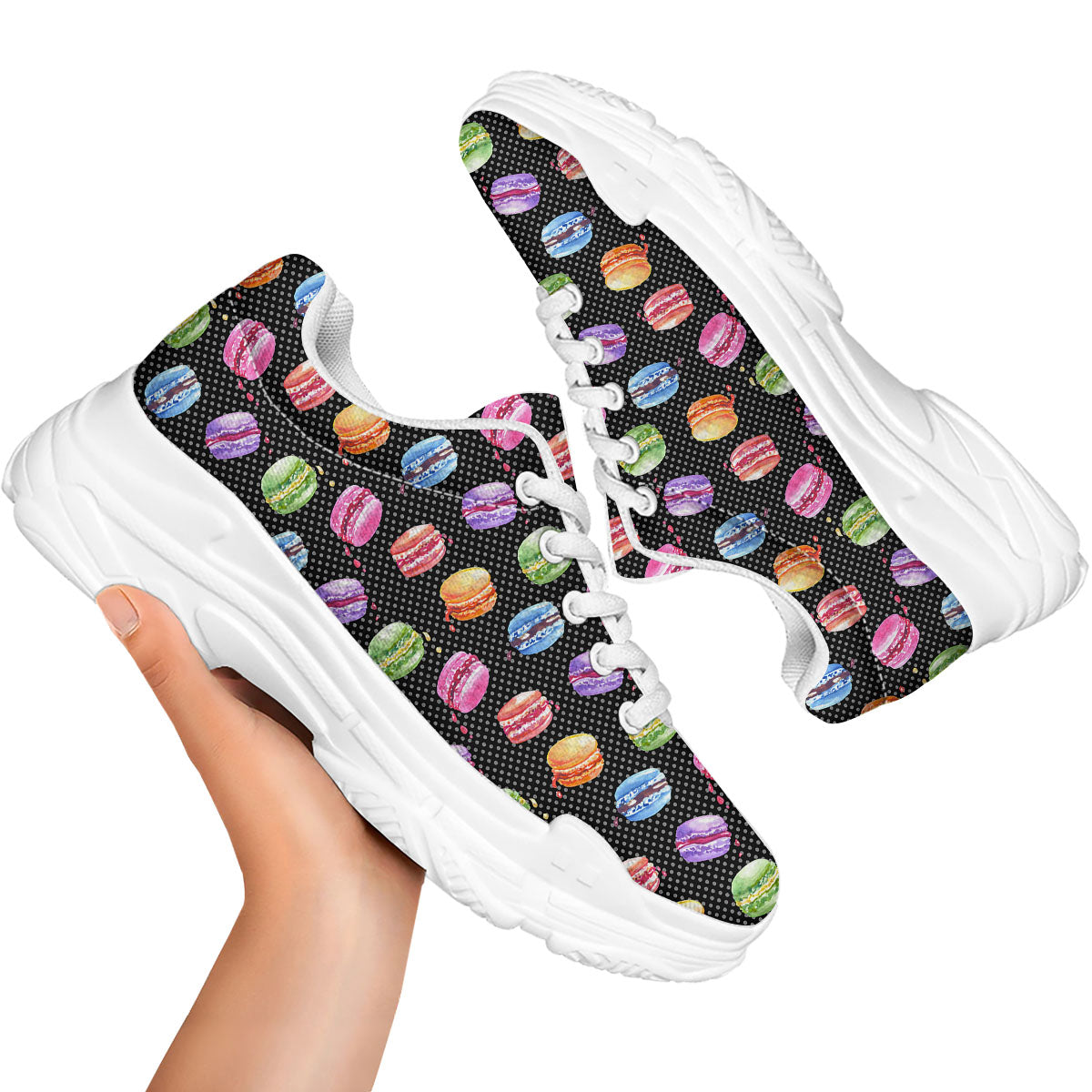 Macaron Polka Dot Print Pattern White Chunky Shoes-grizzshop