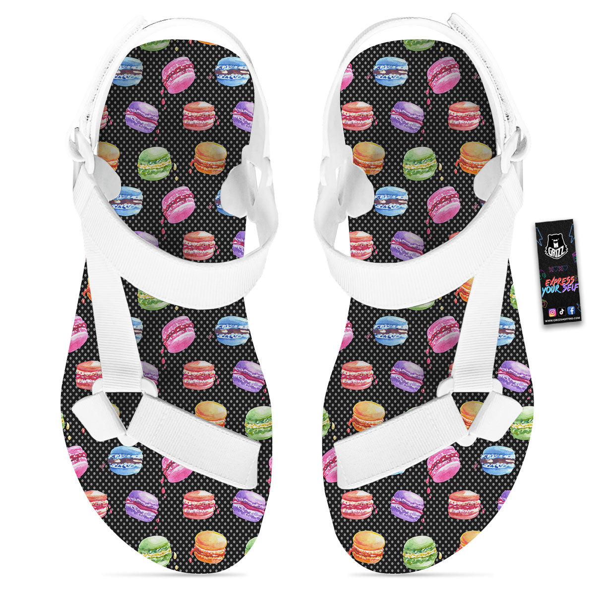 Macaron Polka Dot Print Pattern White Open Toe Sandals-grizzshop