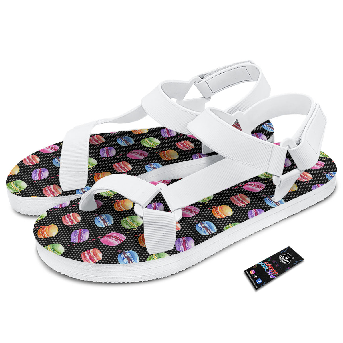 Macaron Polka Dot Print Pattern White Open Toe Sandals-grizzshop