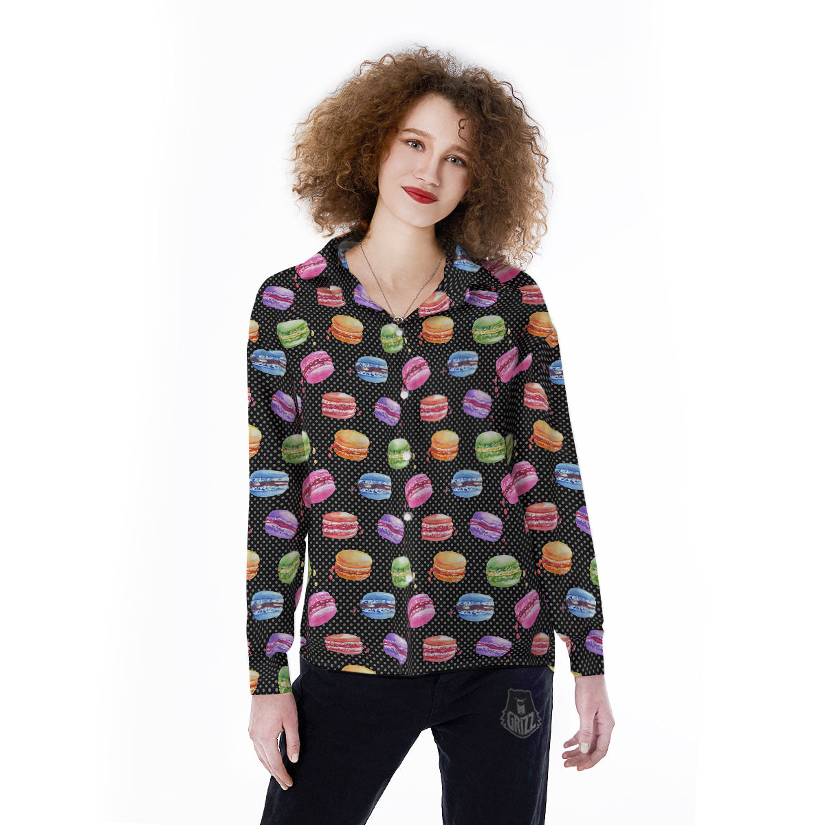 Macaron Polka Dot Print Pattern Women's Long Sleeve Shirts-grizzshop