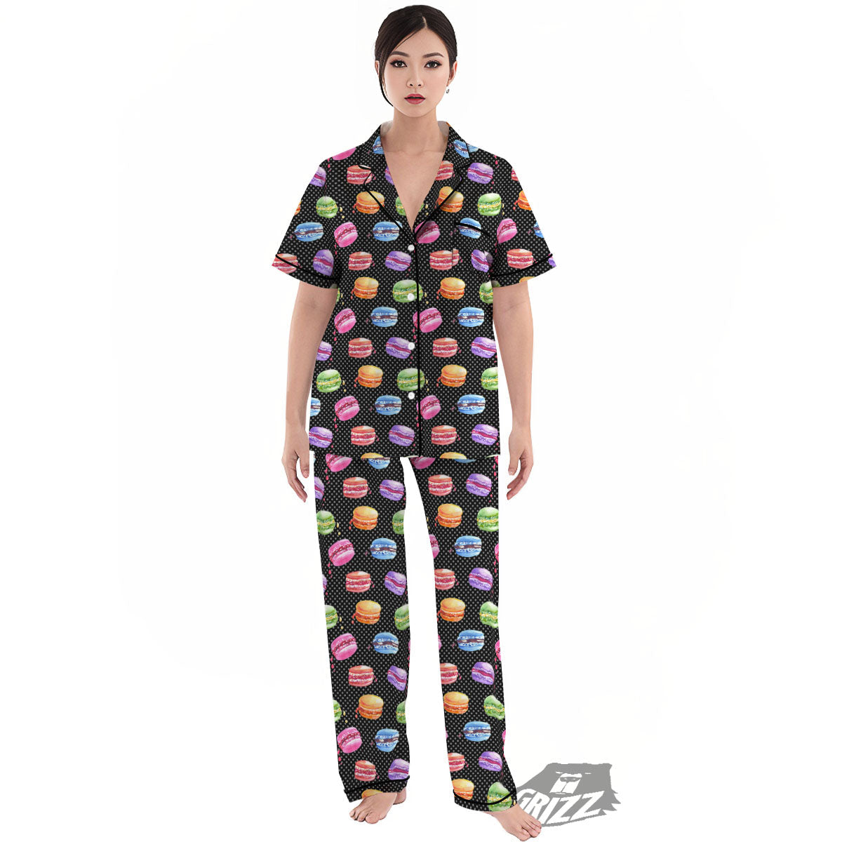 Macaron Polka Dot Print Pattern Women's Pajamas Set-grizzshop