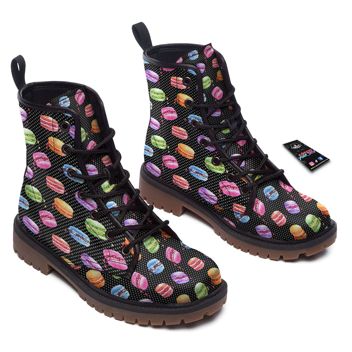 Macaron Polka Dot Print Pattern Work Boots-grizzshop