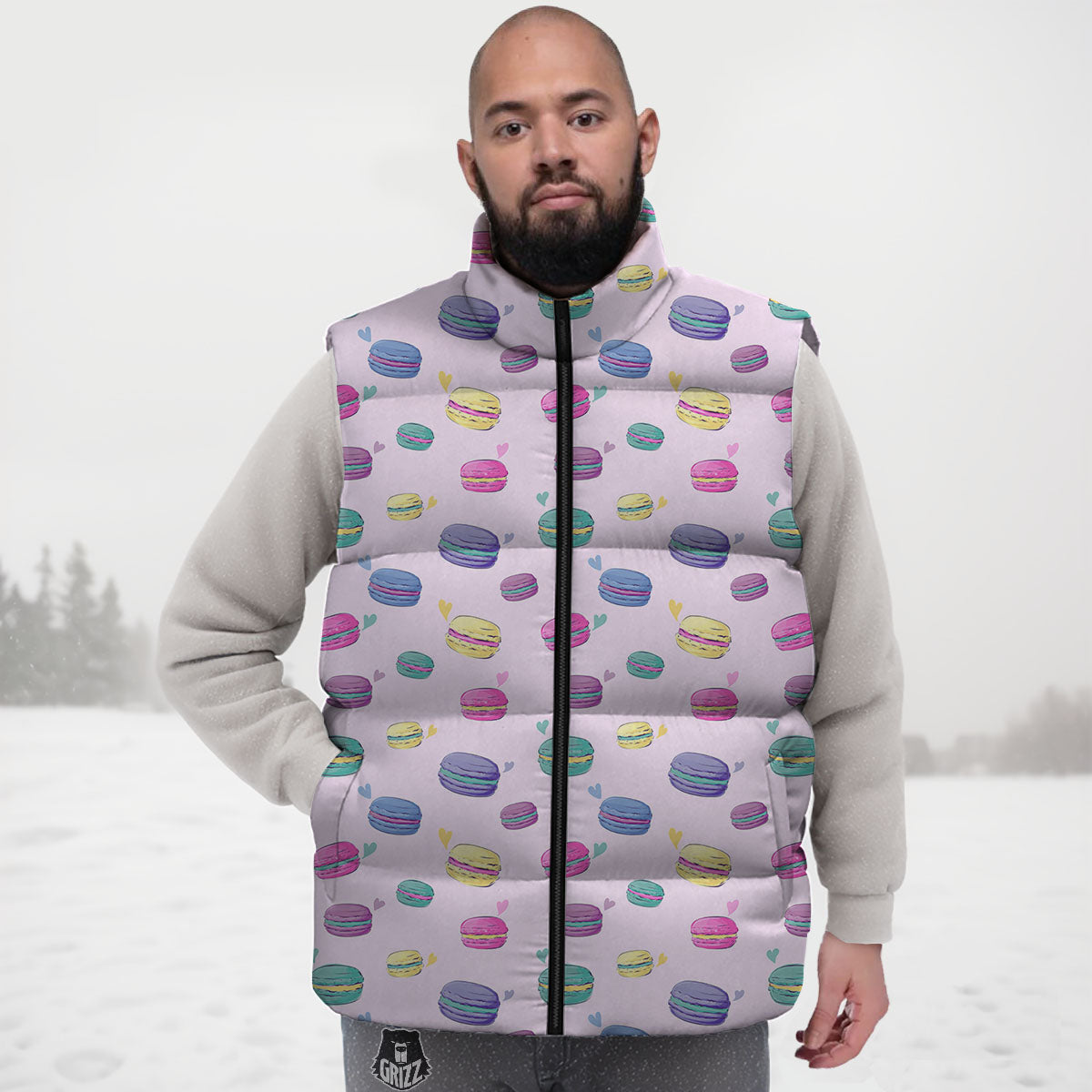 Macaron Print Pattern Down Vest