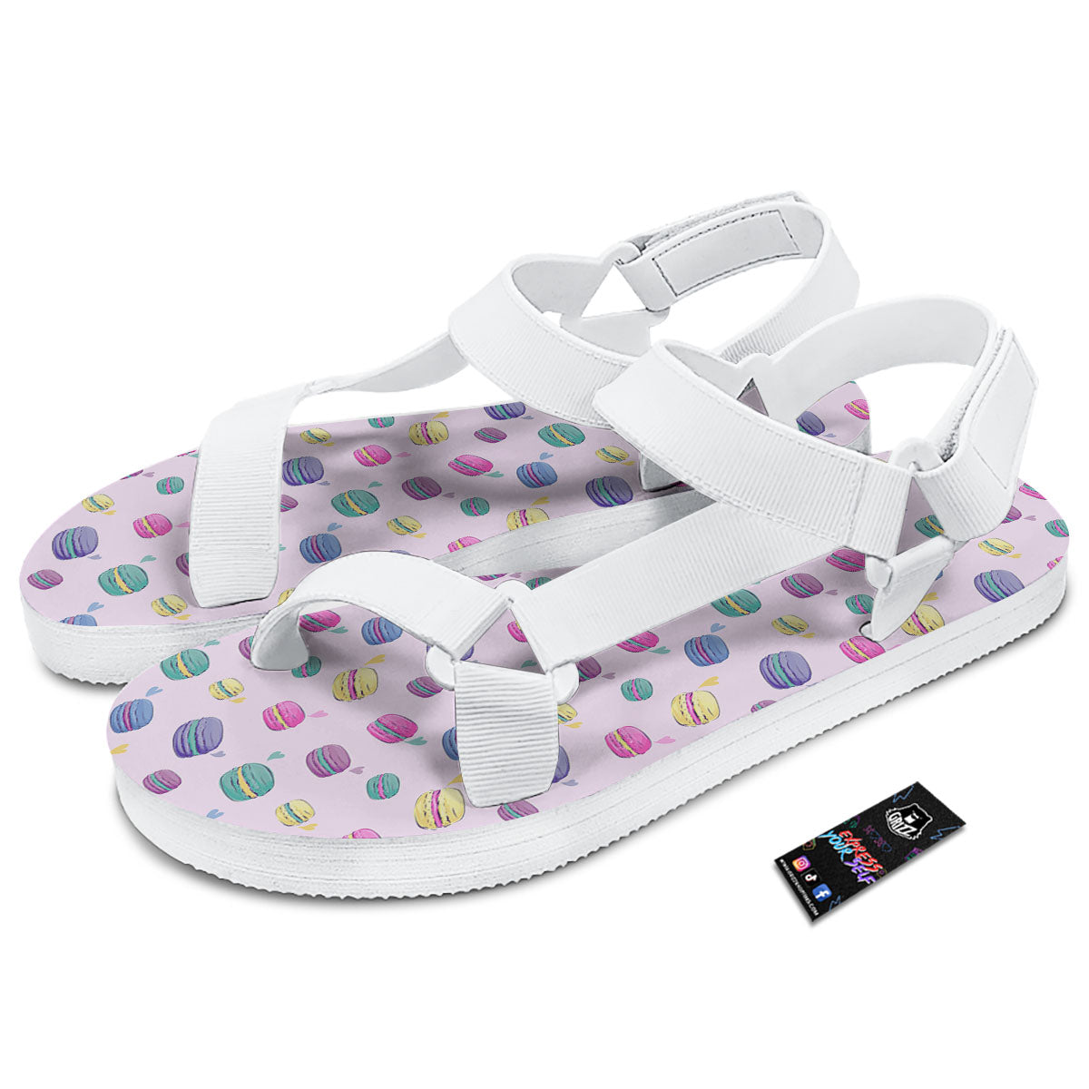 Macaron Print Pattern White Open Toe Sandals-grizzshop