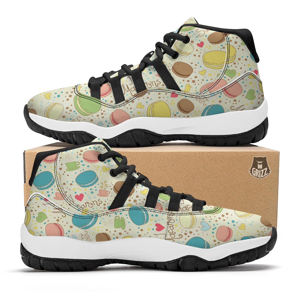 Macaron Sweet Pattern Print Black Bball Shoes-grizzshop