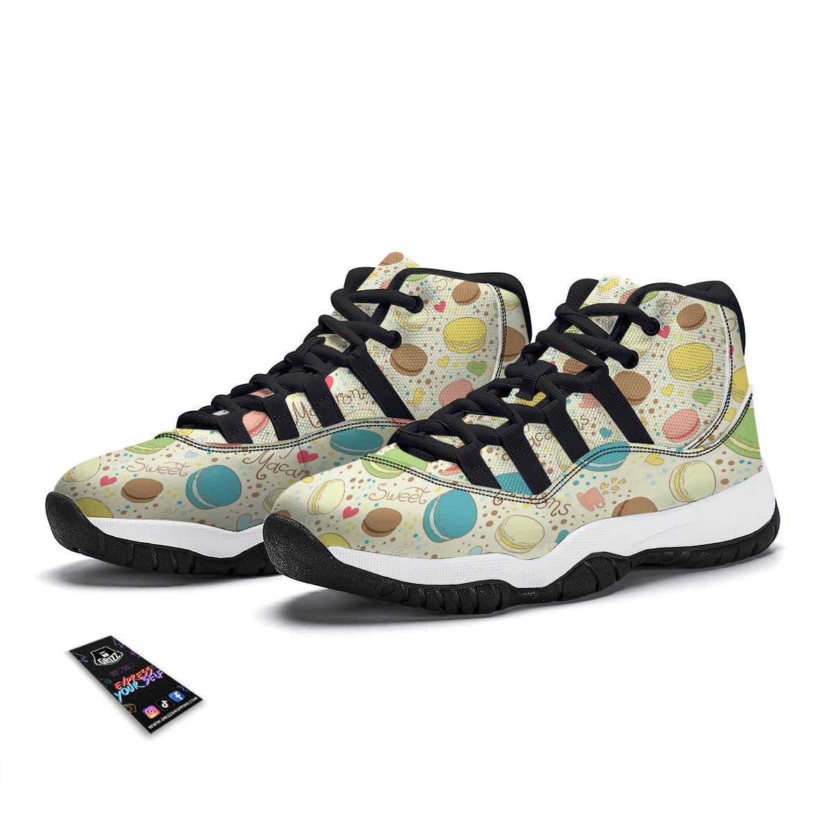 Macaron Sweet Pattern Print Black Bball Shoes-grizzshop