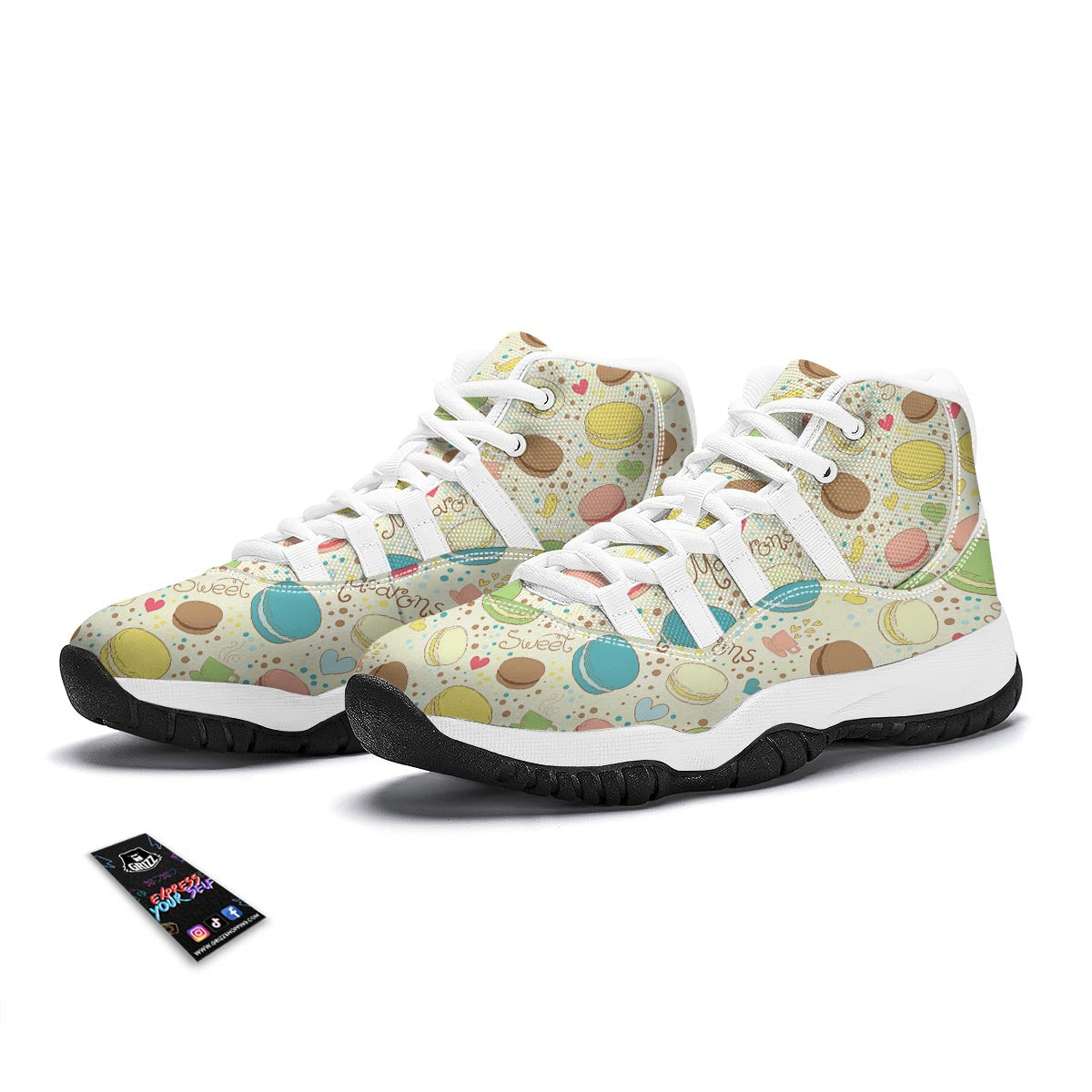 Macaron Sweet Pattern Print White Bball Shoes-grizzshop