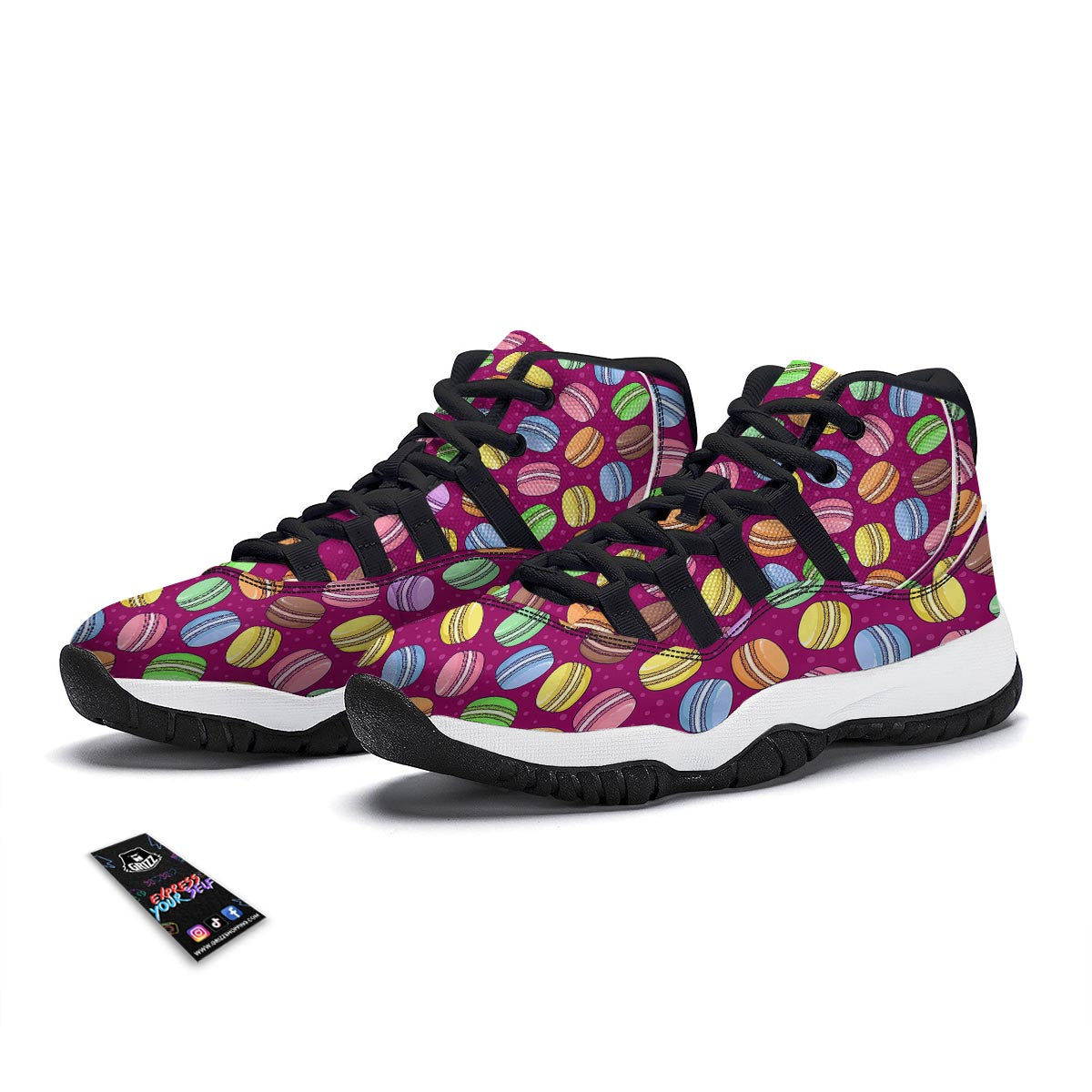 Macaron Sweet Print Pattern Black Bball Shoes-grizzshop