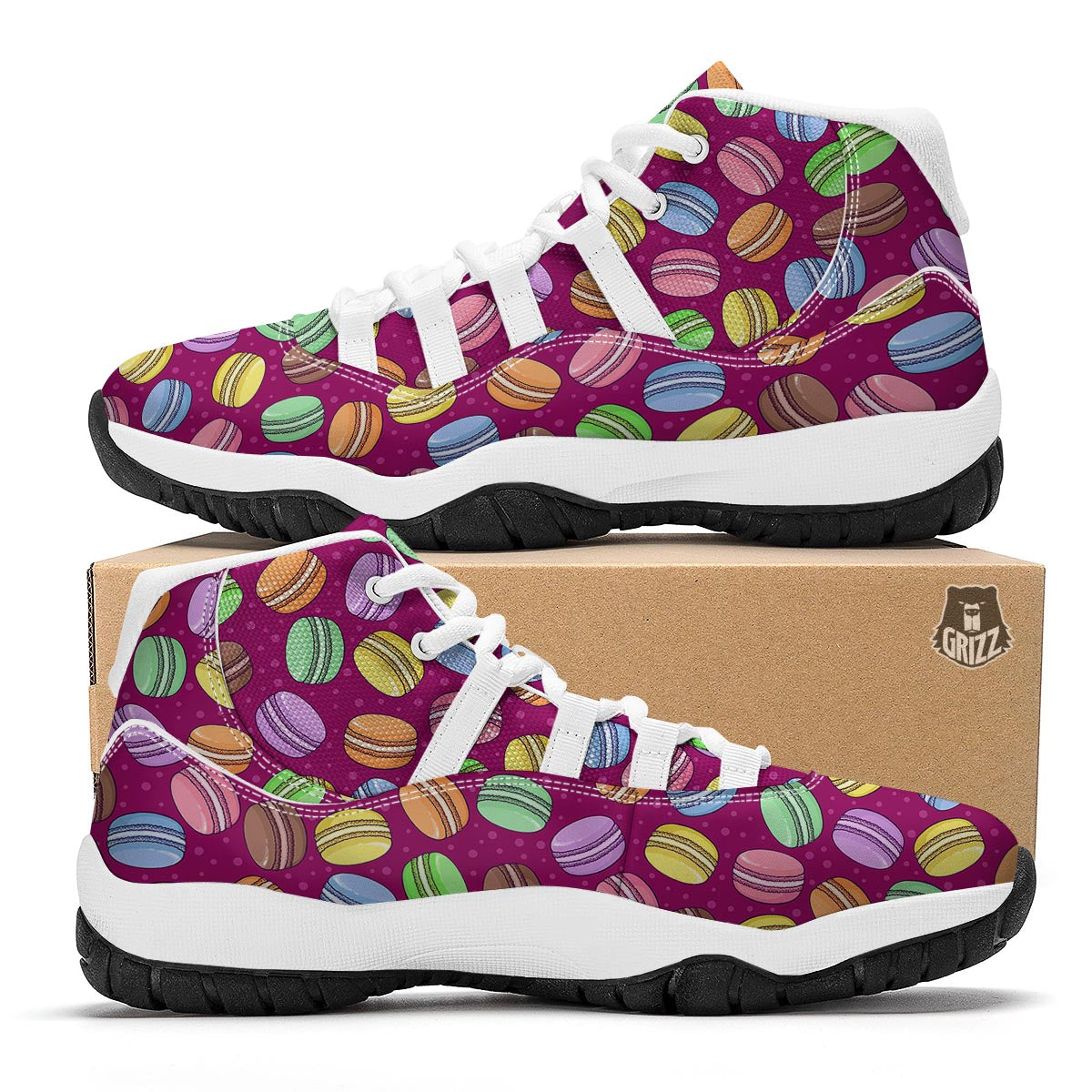 Macaron Sweet Print Pattern White Bball Shoes-grizzshop