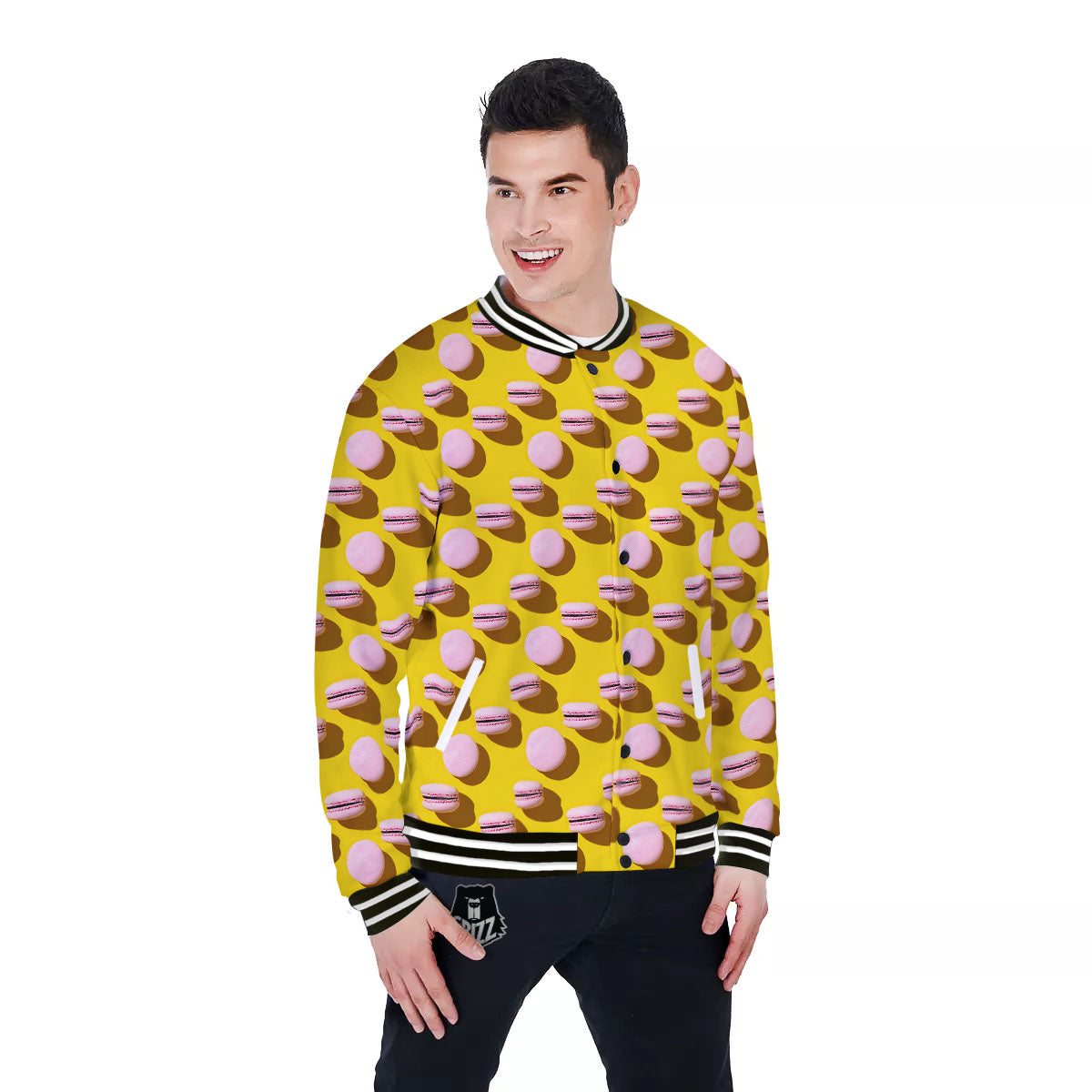 Macaron Yellow And Pink Print Pattern Baseball Jacket-grizzshop