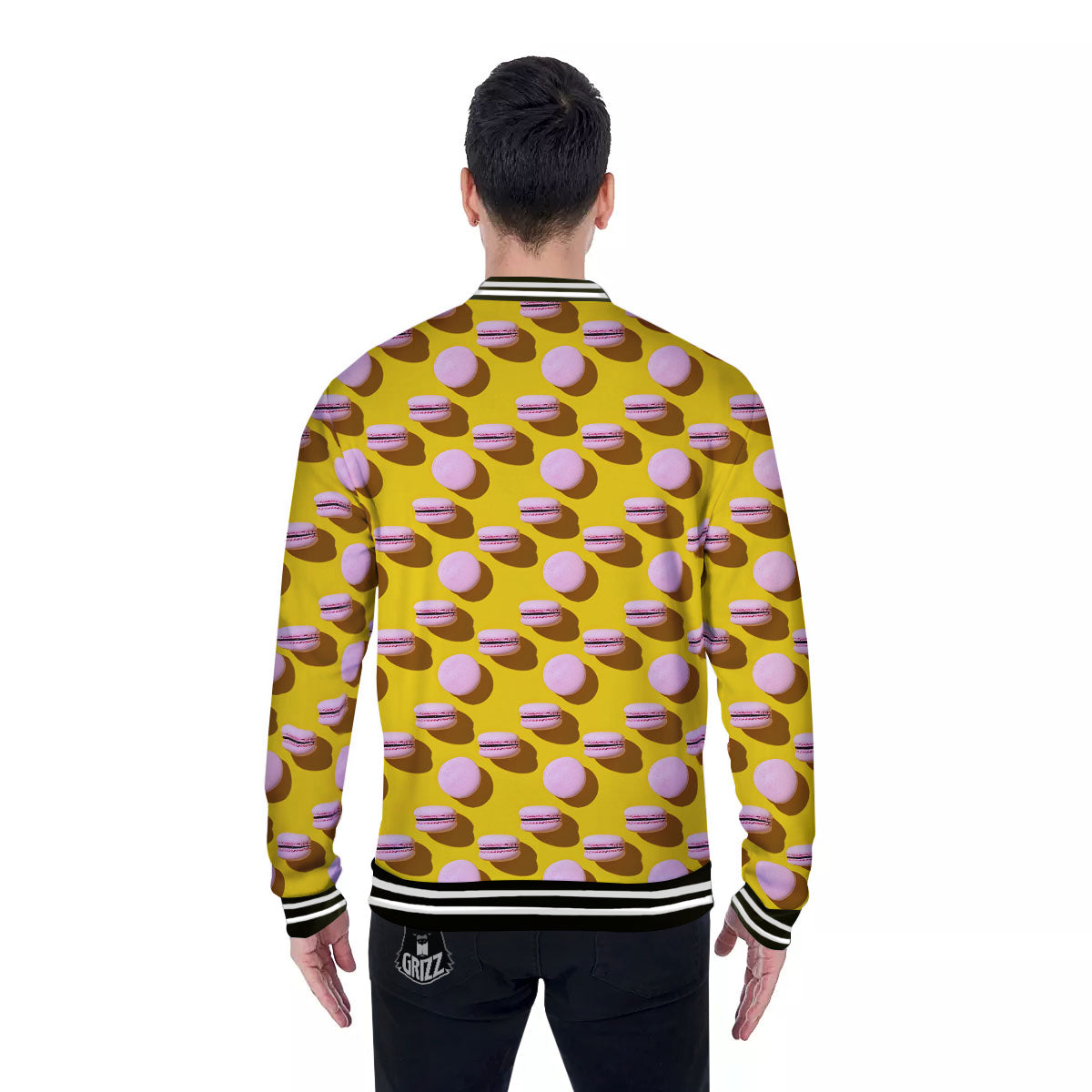 Macaron Yellow And Pink Print Pattern Baseball Jacket-grizzshop