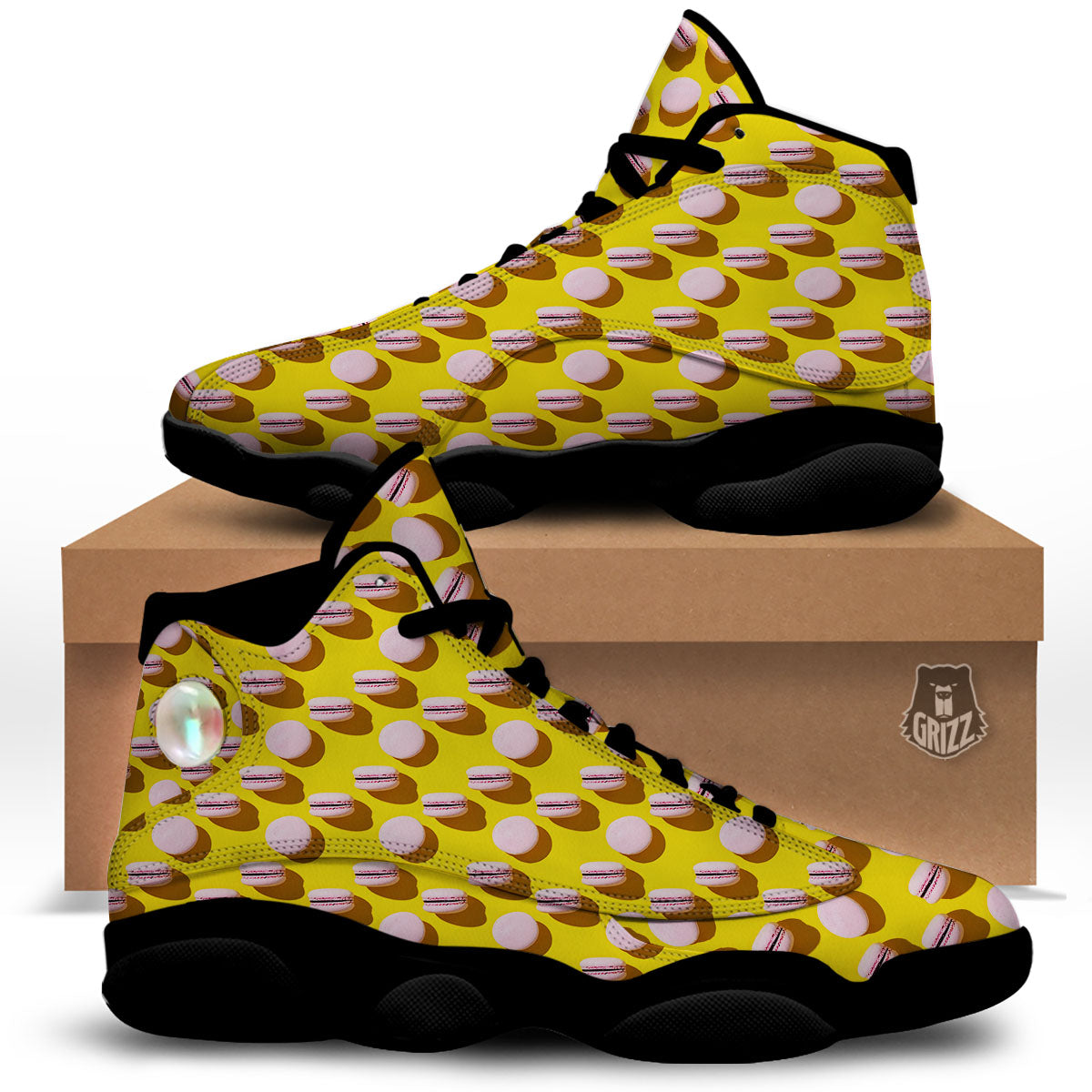Macaron Yellow And Pink Print Pattern Black Basketball Shoes-grizzshop