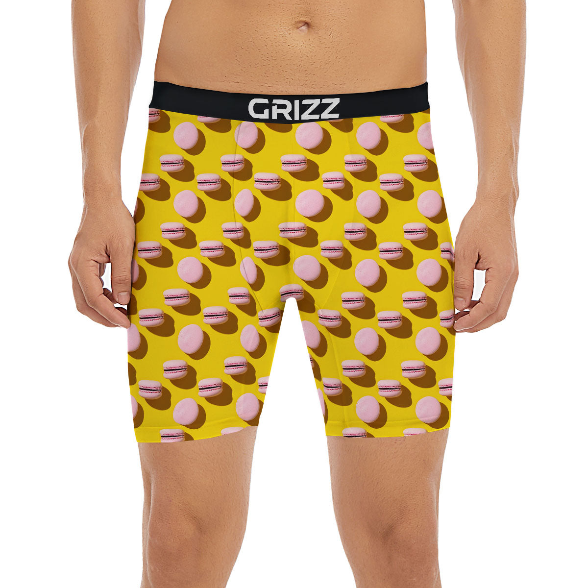 Macaron Yellow And Pink Print Pattern Boxer Briefs-grizzshop