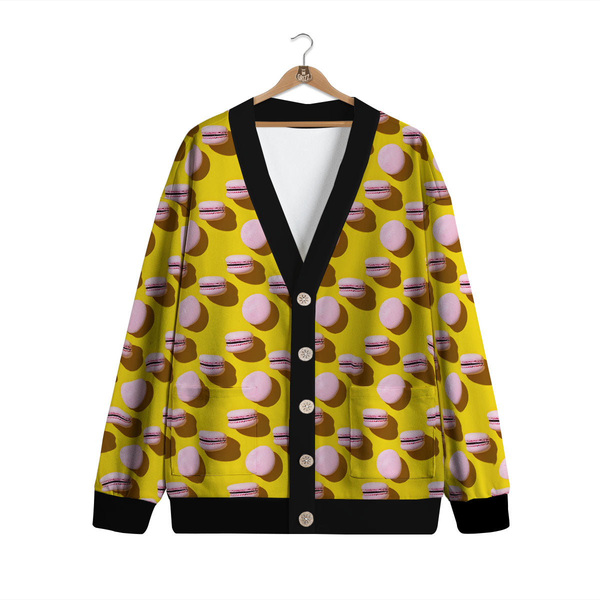 Macaron Yellow And Pink Print Pattern Cardigan-grizzshop